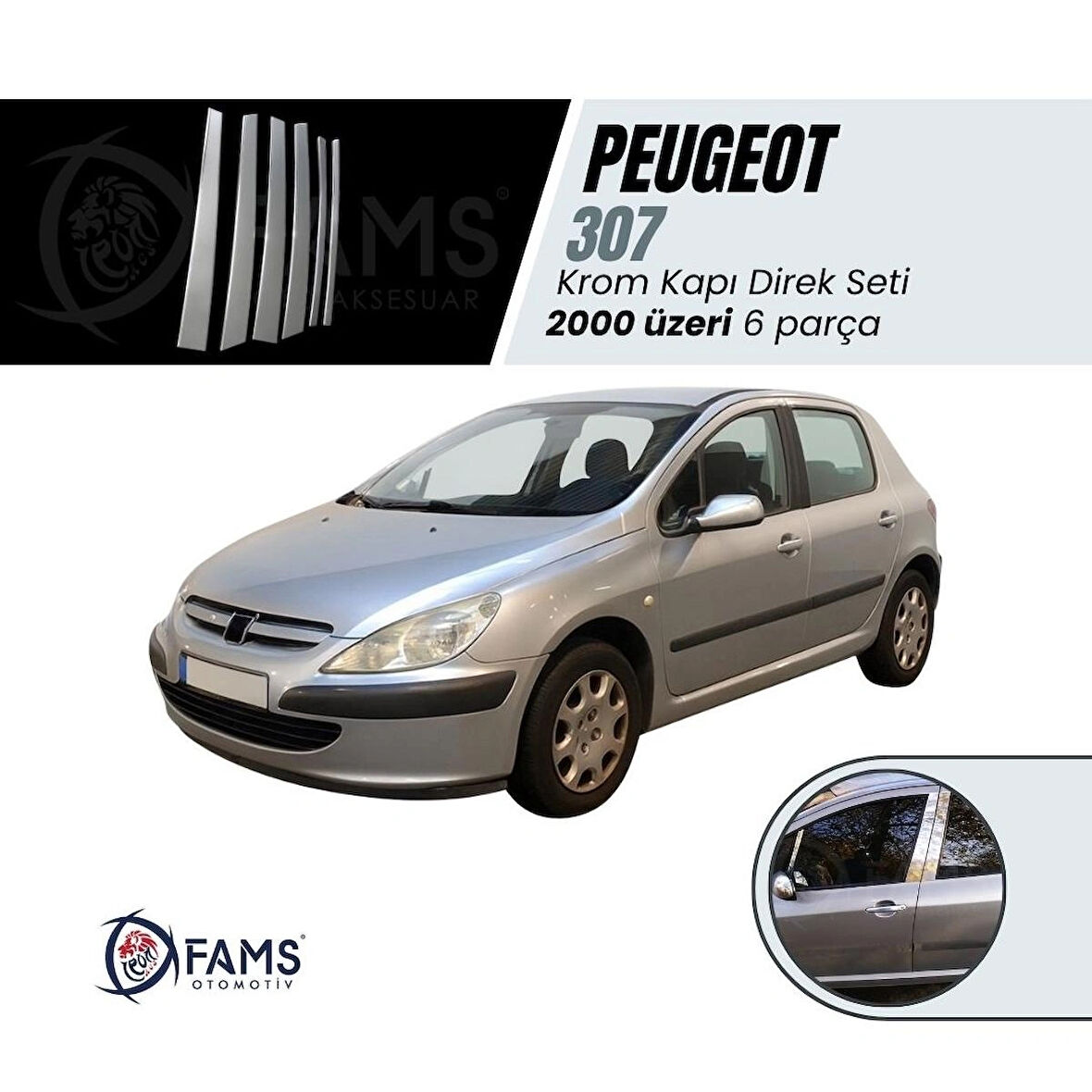 Peugeot 307 Krom Kapı Direk Seti 6 Prç P.Çelik 2000 Üzeri