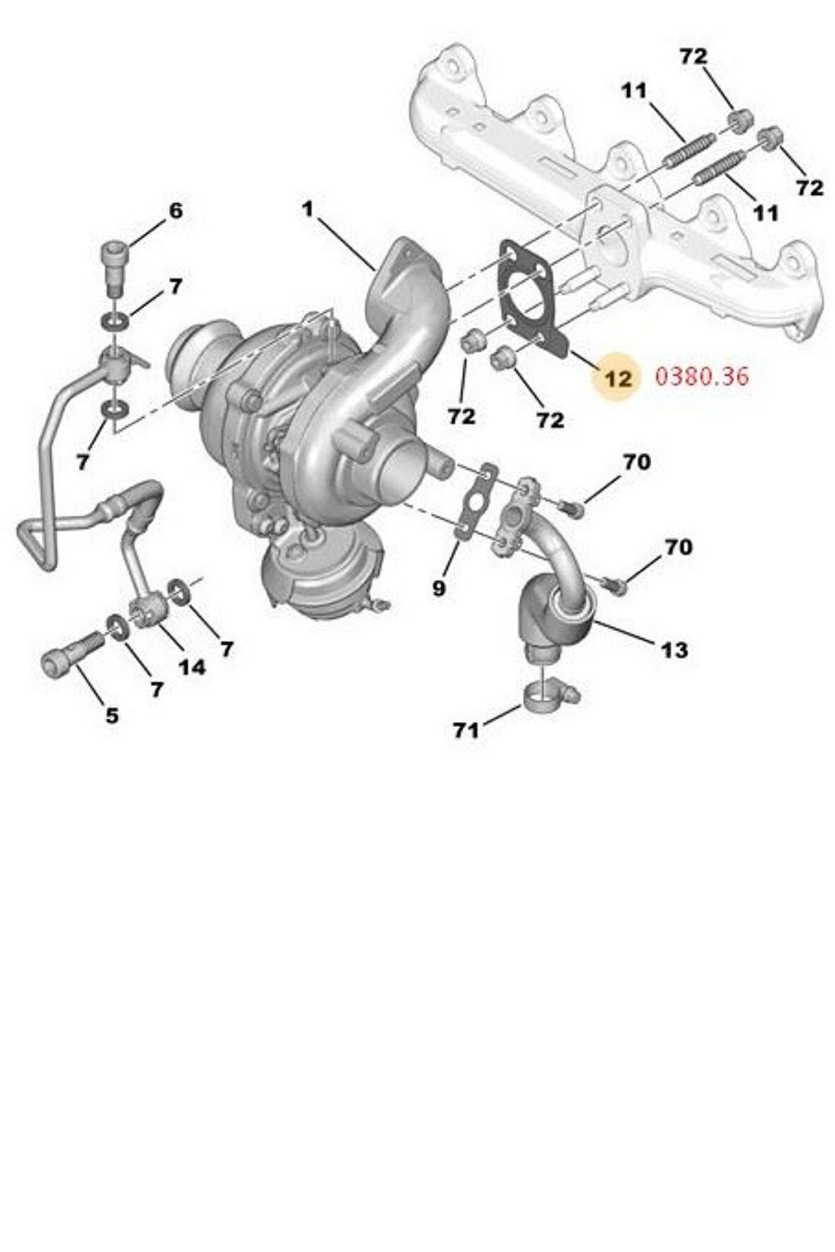 Turbo Contası 208 308 301 Partner Rifter Expert C4 Picasso Elysee DV6 (038036)