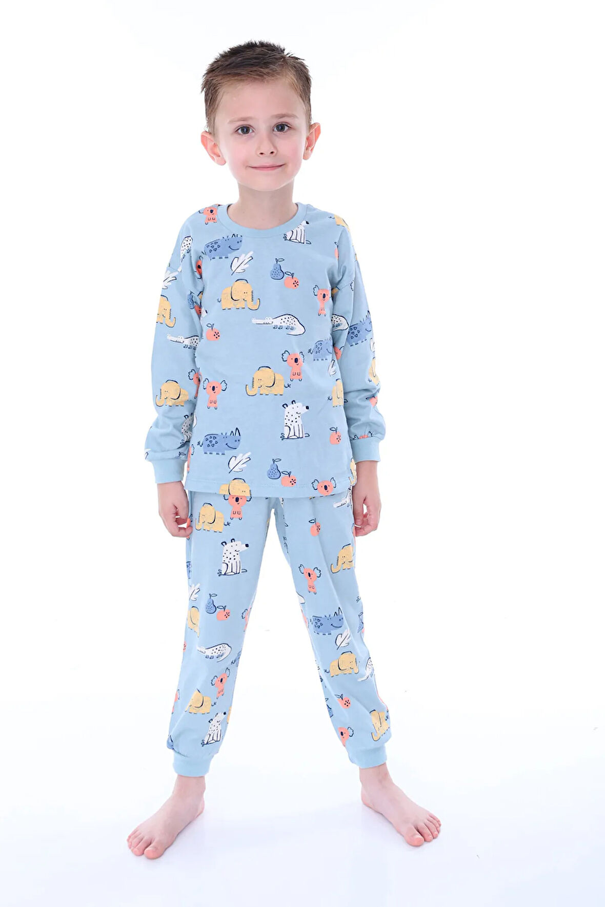 Sevimli Hayvanlar (Koala-Fil-Timsah) Unisex Yavruağzı Pijama Takımı