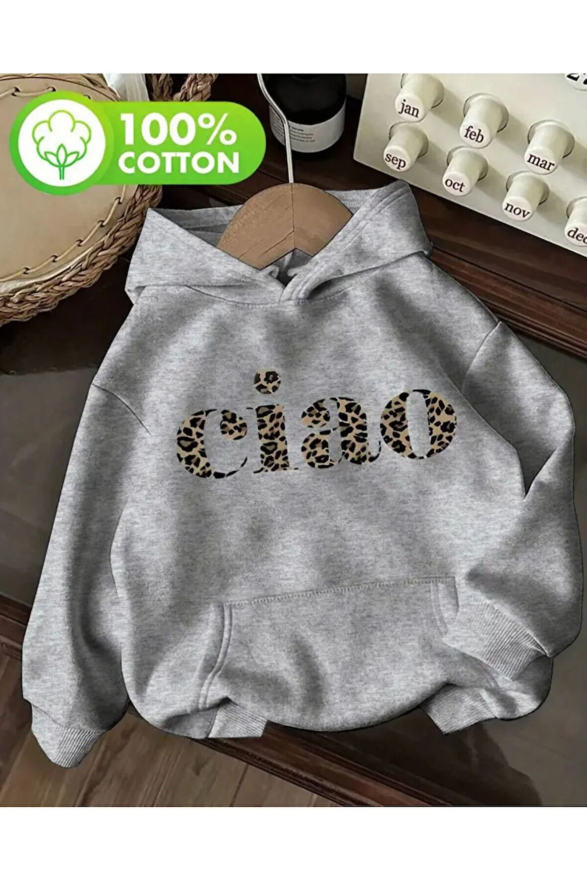 Ciao Yazı Detay Baskılı İçi Polarlı Kapüşonlu Sweatshirt