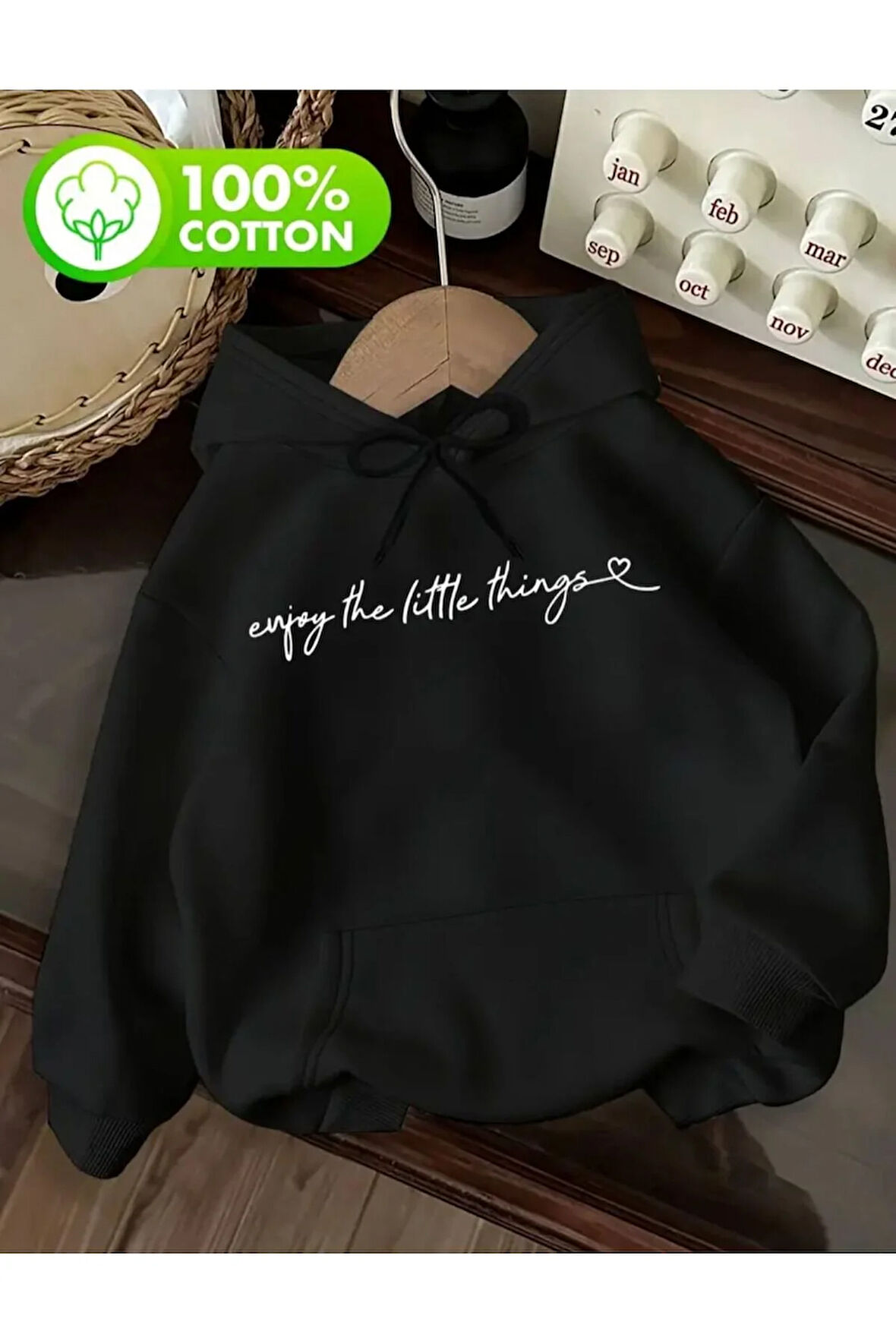 Enjoy Yazı Detaylı İçi Polarlı Kapüşonlu Sweatshirt