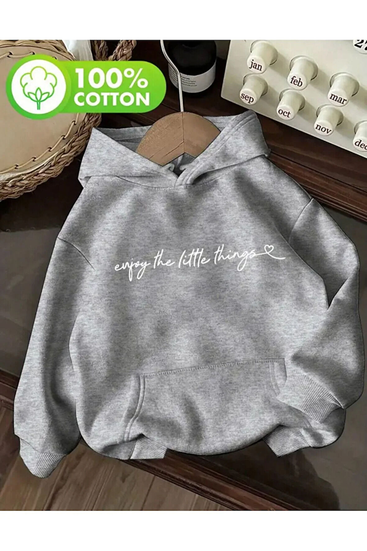 Enjoy Yazı Detaylı İçi Polarlı Kapüşonlu Sweatshirt
