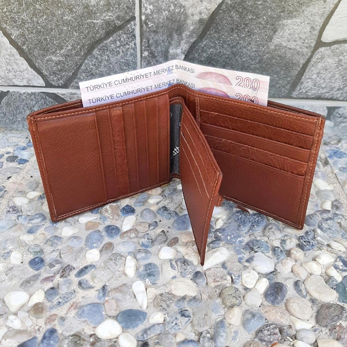Hakiki Deri Erkek Yatay Büyük Boy Taba Cüzdan gvn-0136