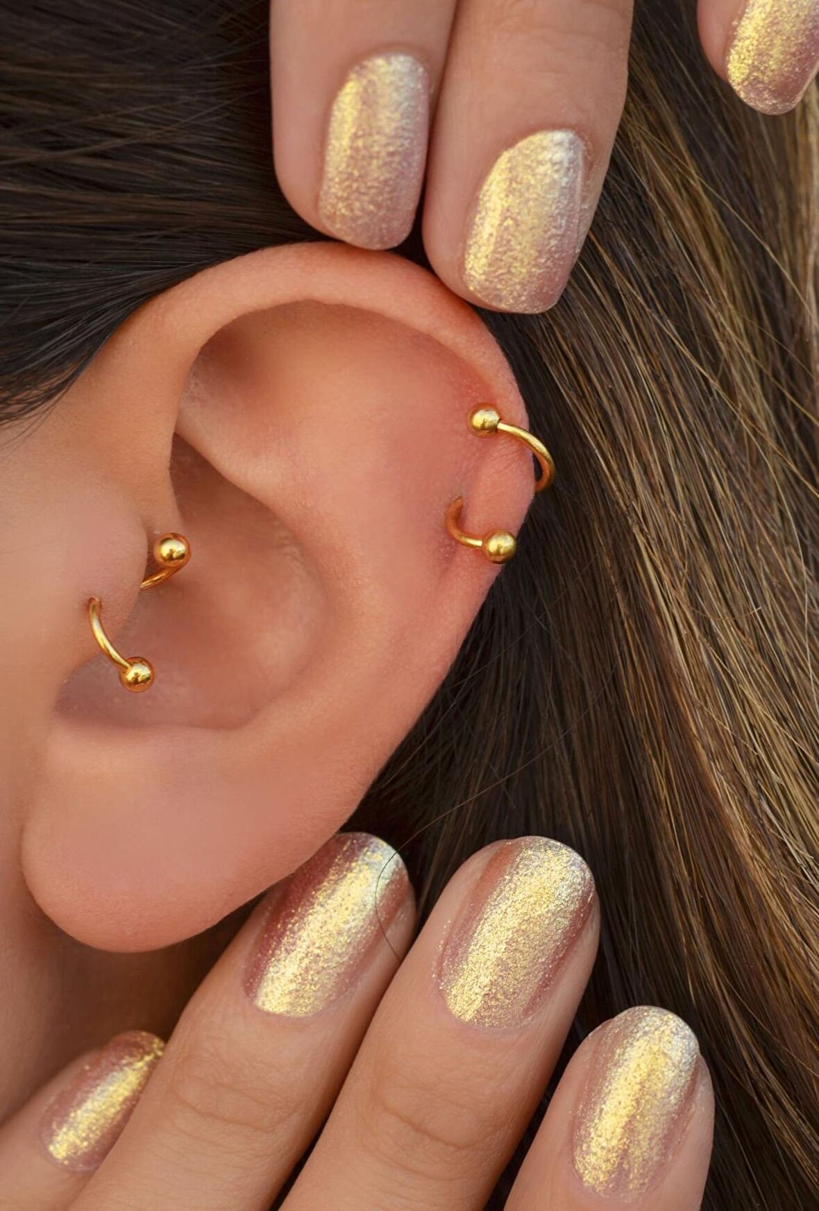 Kıvrımlı Çelik Spiral Piercing 6 mm Tragus Helix Kıkırdak Gold