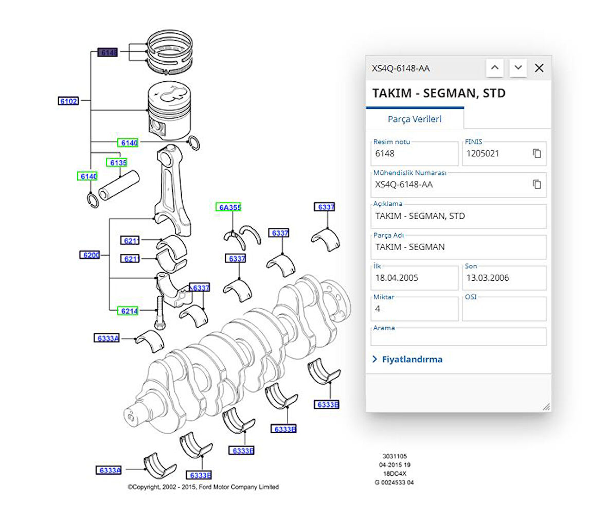 Piston Segman Focus Mondeo 1.6 Zetec-S 04 ( FMG 87-72777 STD )