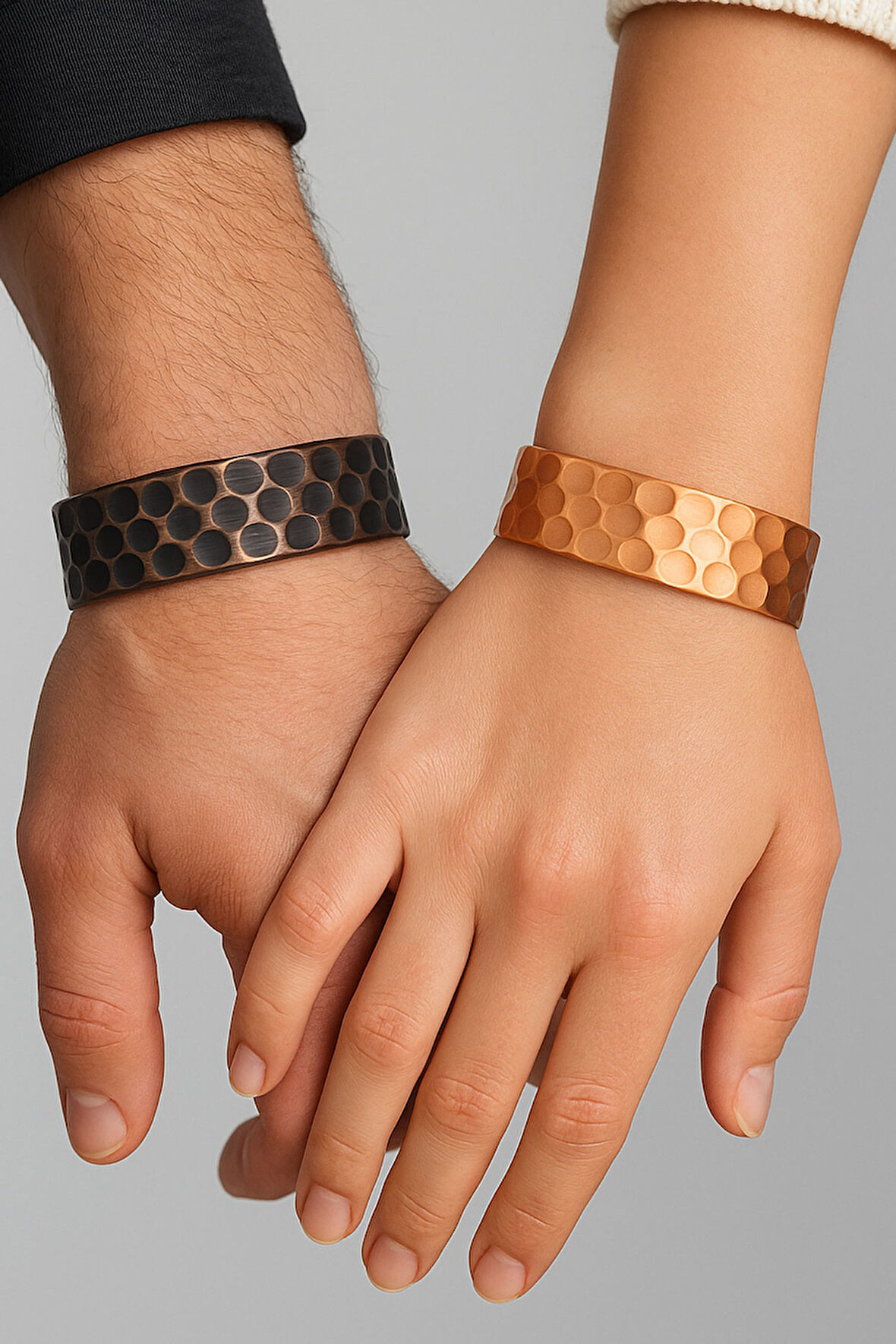 Binbir Trend El Yapımı Ayarlanabilir Kalın Saf Bakır Bileklik Seti, Sevgililer İçin Bileklik BB-351