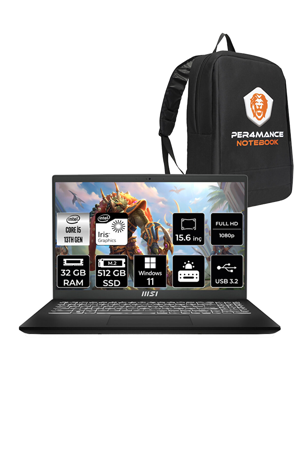 MSI Modern 15 F13MG i5 1335U 32GB 512GB SSD 15.6" FHD 60Hz W11H Taşınabilir Bilgisayar & PER4 ÇANTA
