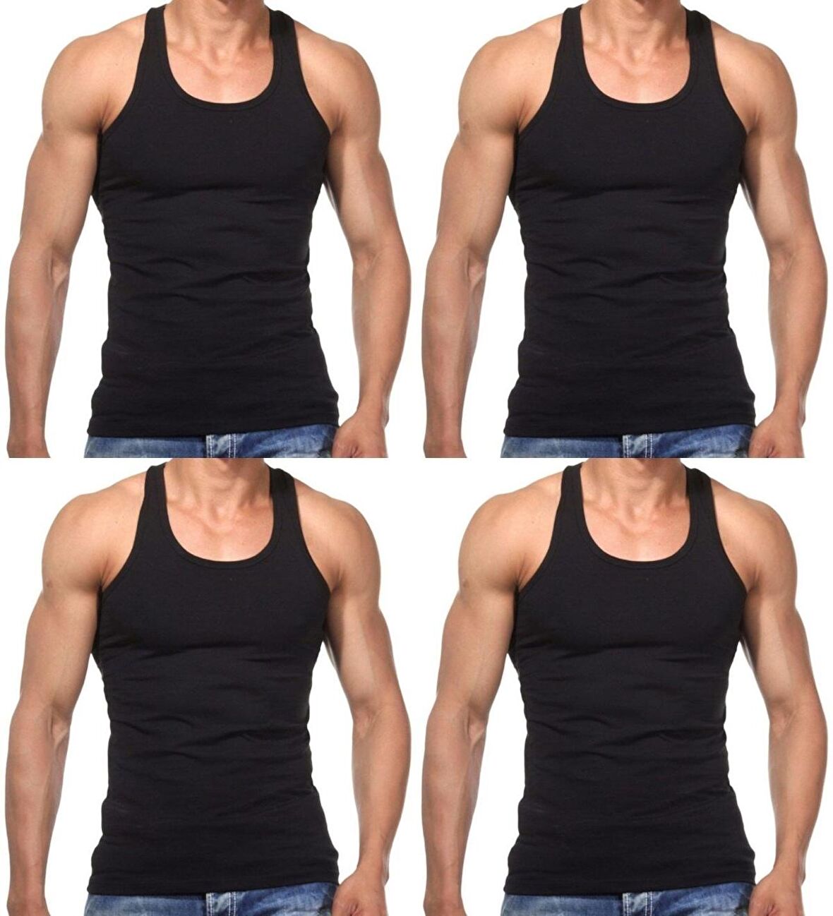 4 Adet Erkek Slim Fit Dar Kalıp Likralı Penye Sporcu Atleti(Rambo Atleti)