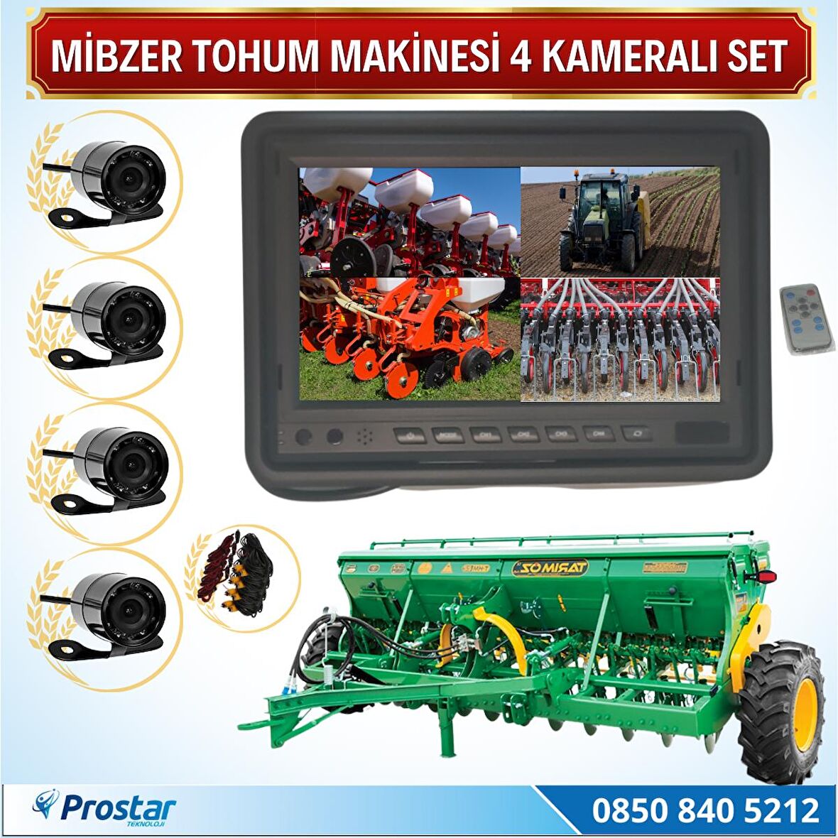 Mibzer Havalı Tohum Makinesi 4 Kameralı 7 inç Monitörlü Araç Seti