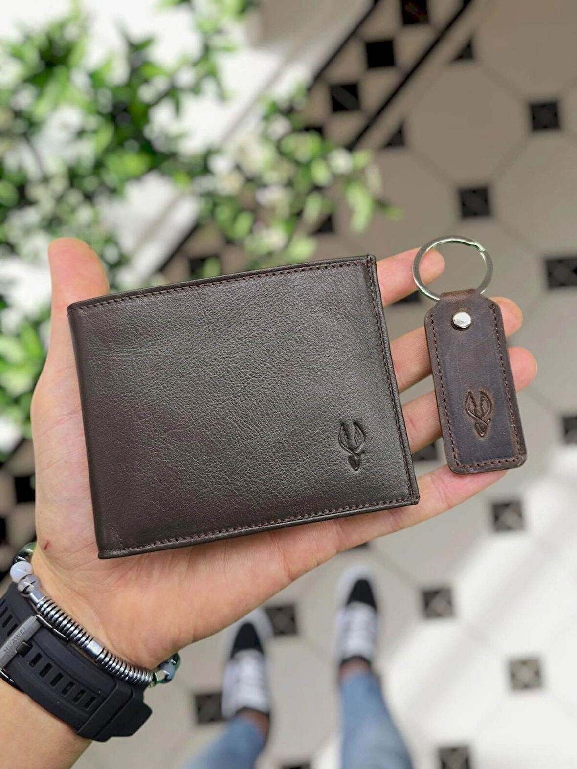 VİSSO 261 HAKİKİ DERİ ÇANTA BOZUK PARA CEPLİ İSME ÖZEL ÇİFT KİMLİK BÖLMELİ  DERİ ERKEK CÜZDAN Kahvrengi Ve Anahtarlık