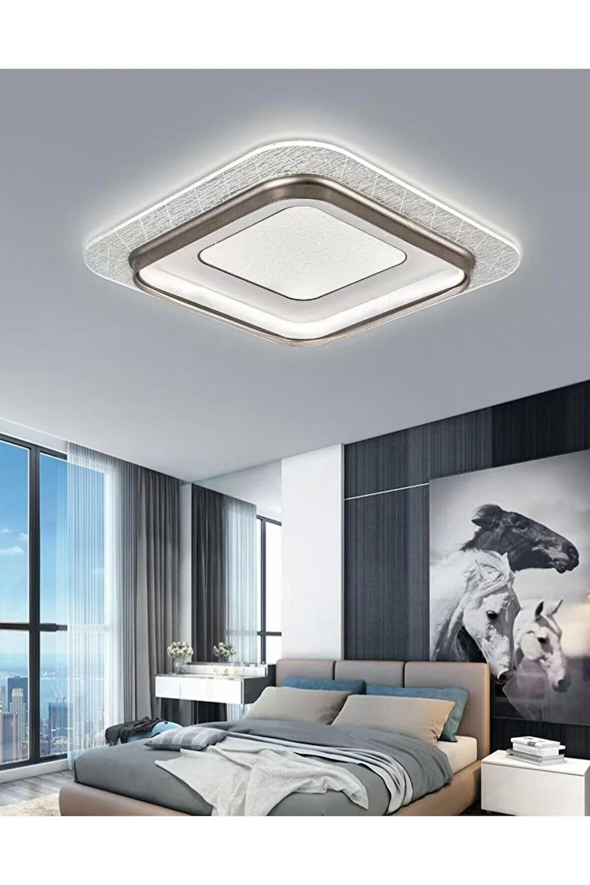 A047 PLAFONYER LED AVİZE 3 Renk Işık Modlu (Beyaz / Sarı / Gün Işığı)