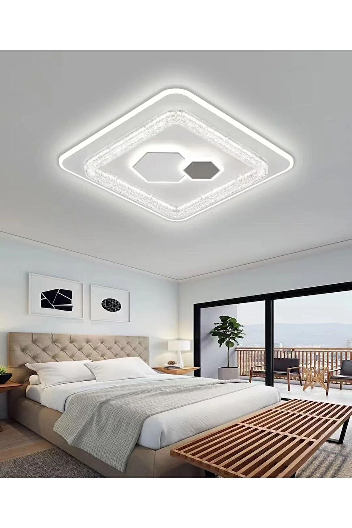 A03 PLAFONYER LED AVİZE 3 Renk Işık Modlu (Beyaz / Sarı / Gün Işığı)
