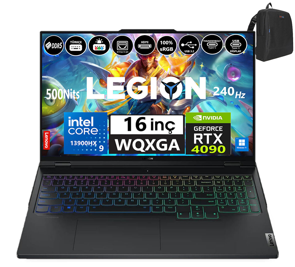 Lenovo Legion Pro 7 16IRX8H Intel I9-13900HX 64GB Ddr5 4tb SSD 16GB/RTX4090 175W WINDOWS11PRO 15.6" 16 240HZ Wqxga 500NIT Taşınabilir Bilgisayar LEG82WQ00AWTX56+WEBLEGELSINÇANTA
