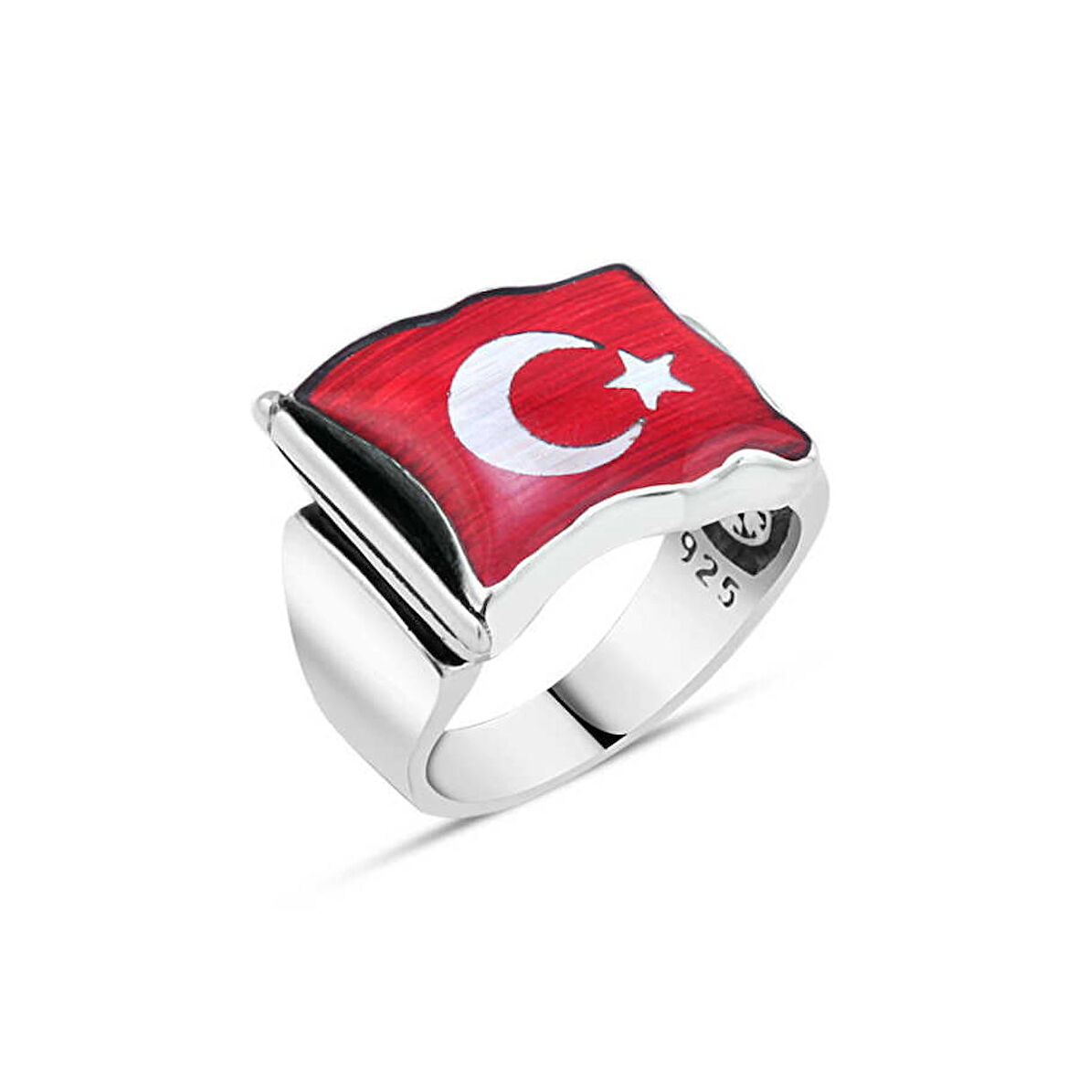 Amberkan Dalgalı Bayrak Desenli Erkek Yüzük
