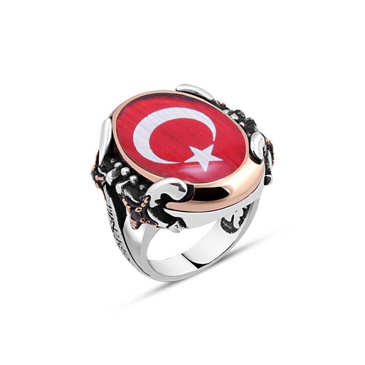Amberkan Mineli Ay-Yıldız Yanları Kılıçlı Erkek Yüzük
