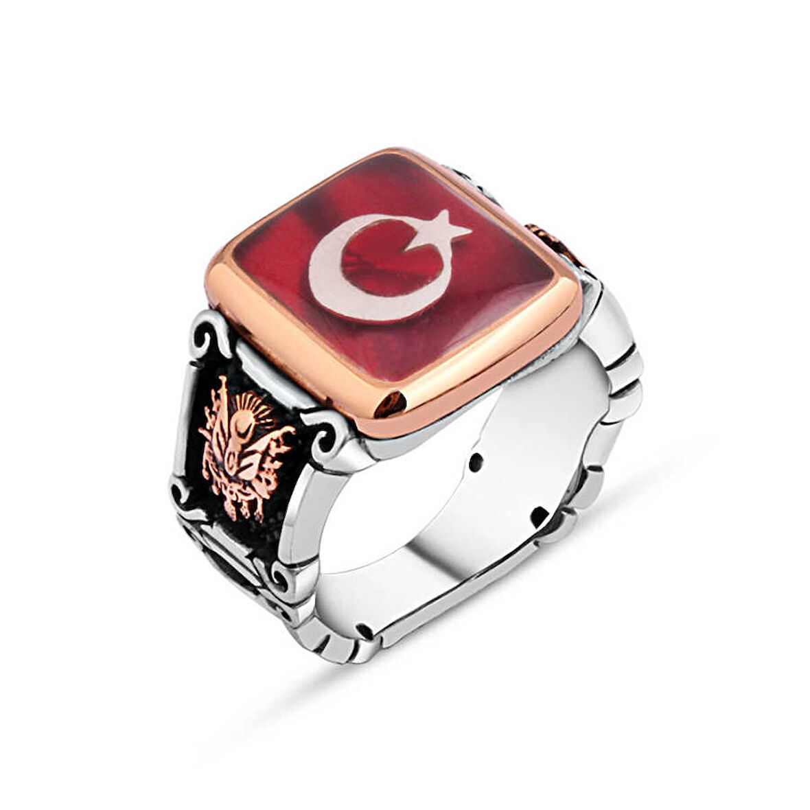 Amberkan Mineli Türk Bayrağı Erkek Yüzük
