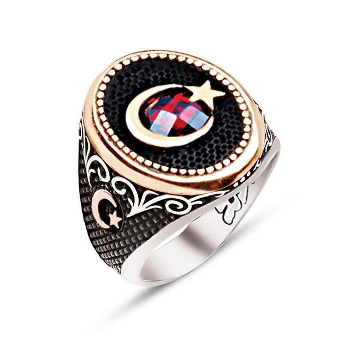 Amberkan Gümüş Türk Bayrağı Ay Yıldız Temalı Zirkon Taşlı Yüzük
