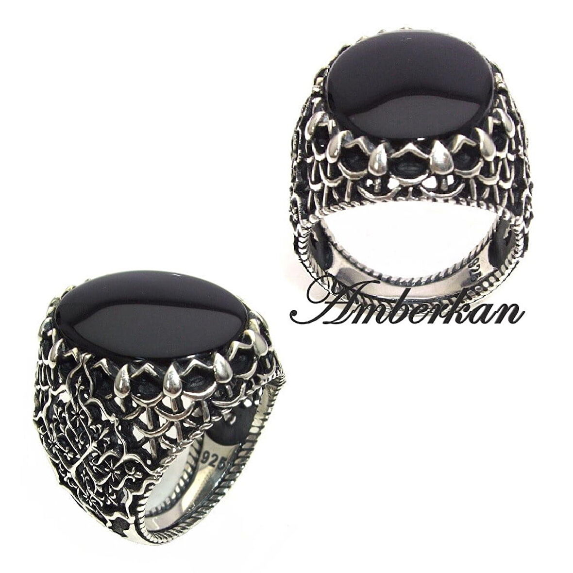 Amberkan Düz Oniks Taşlı Özel Tasarımlı Erkek Yüzük