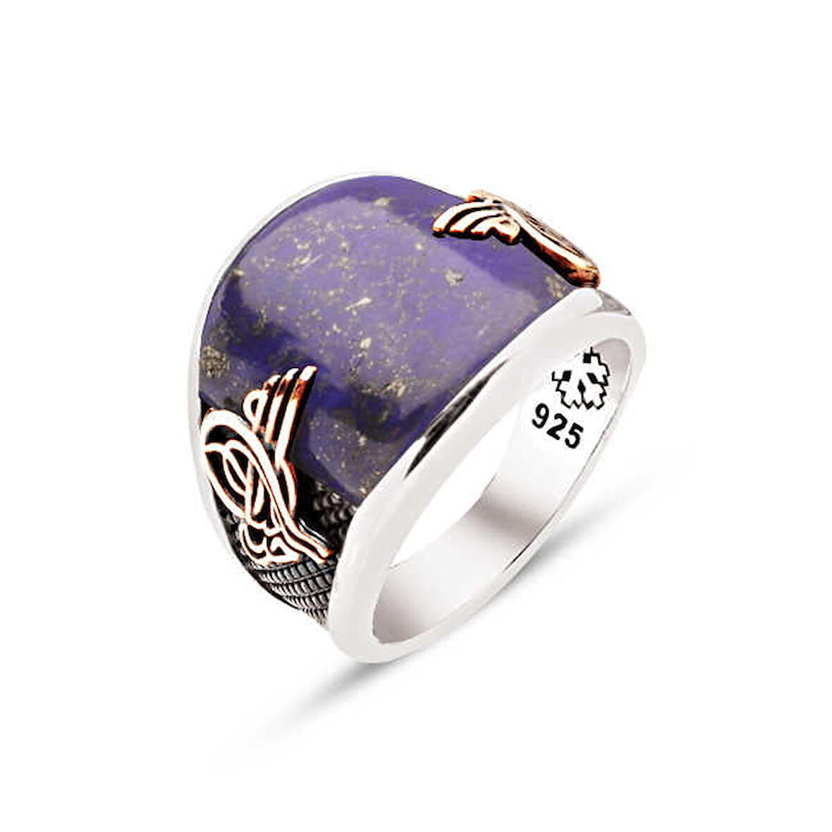 Amberkan ​Gümüş Özel Kesim Sıkma Lapis Taşlı Osmanlı Tuğralı Yüzük