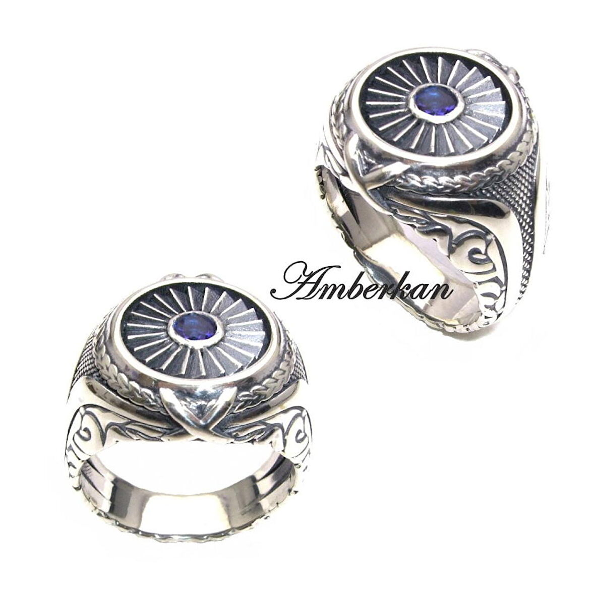 Lacivert Zirkon Taşlı Pervane Modeli Özel Tasarımlı Gümüş Yüzük