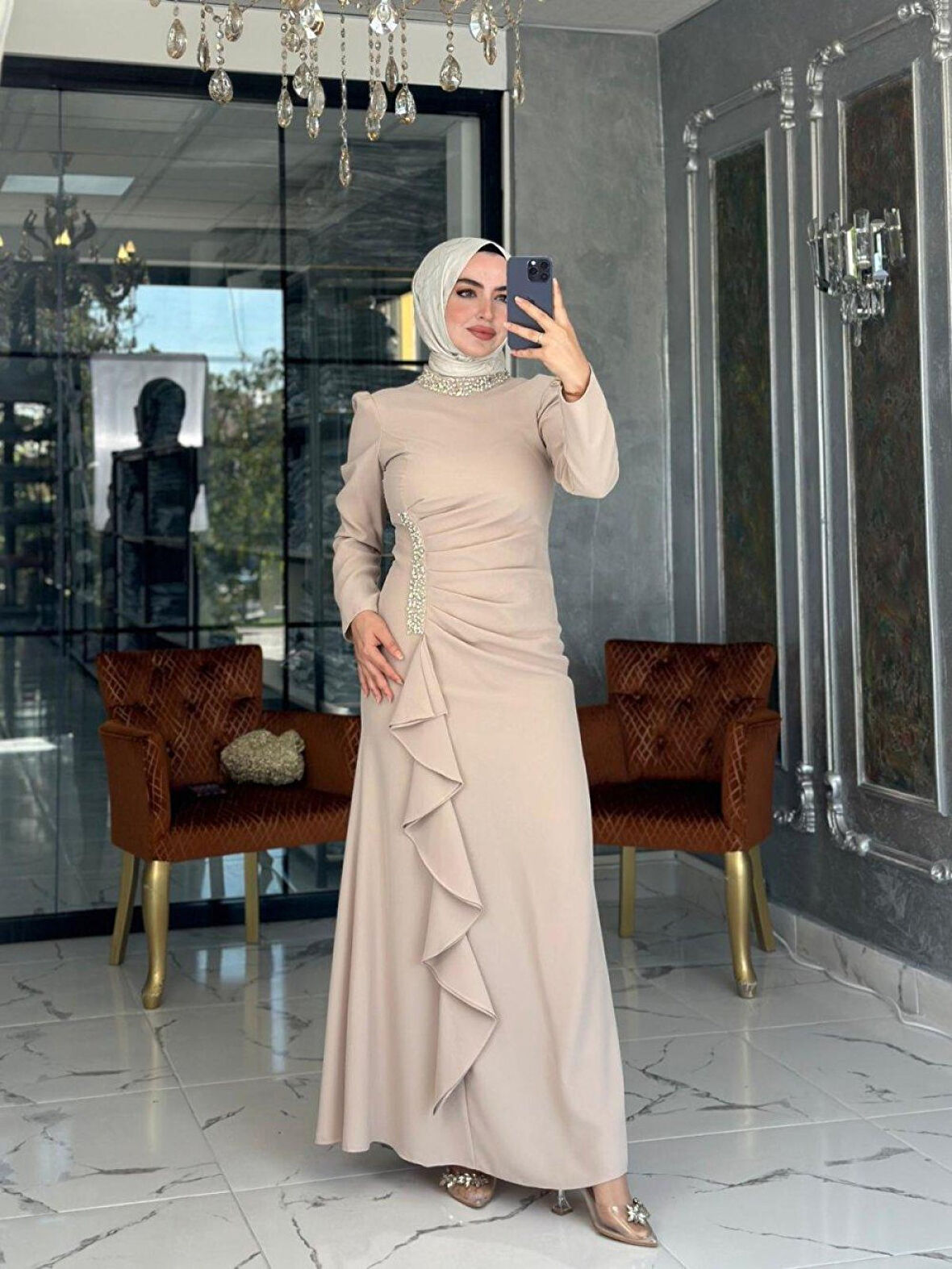 Mabel Krep Elbise-Taş Beden 38