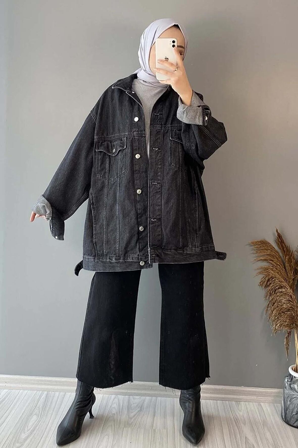 Çift Cepli Oversize Kot Ceket