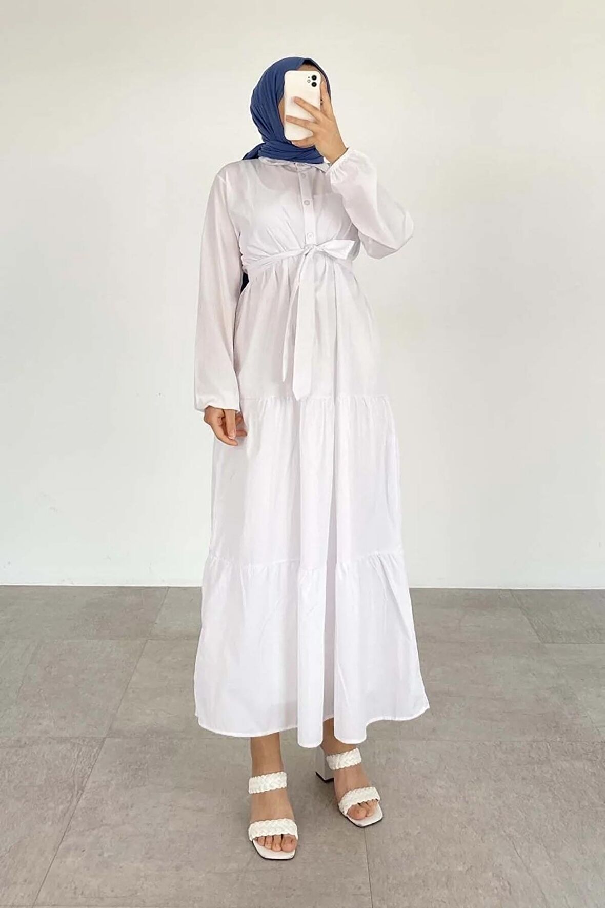 Yarım Düğme Detaylı Terikoton Elbise