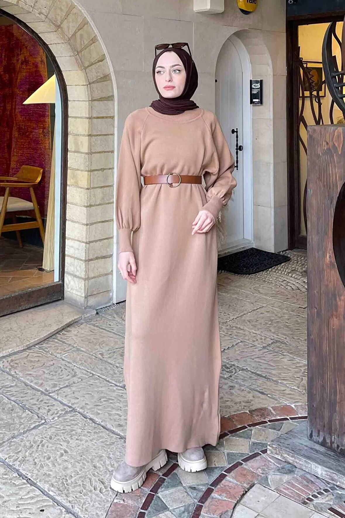 Balon Kol Triko Elbise
