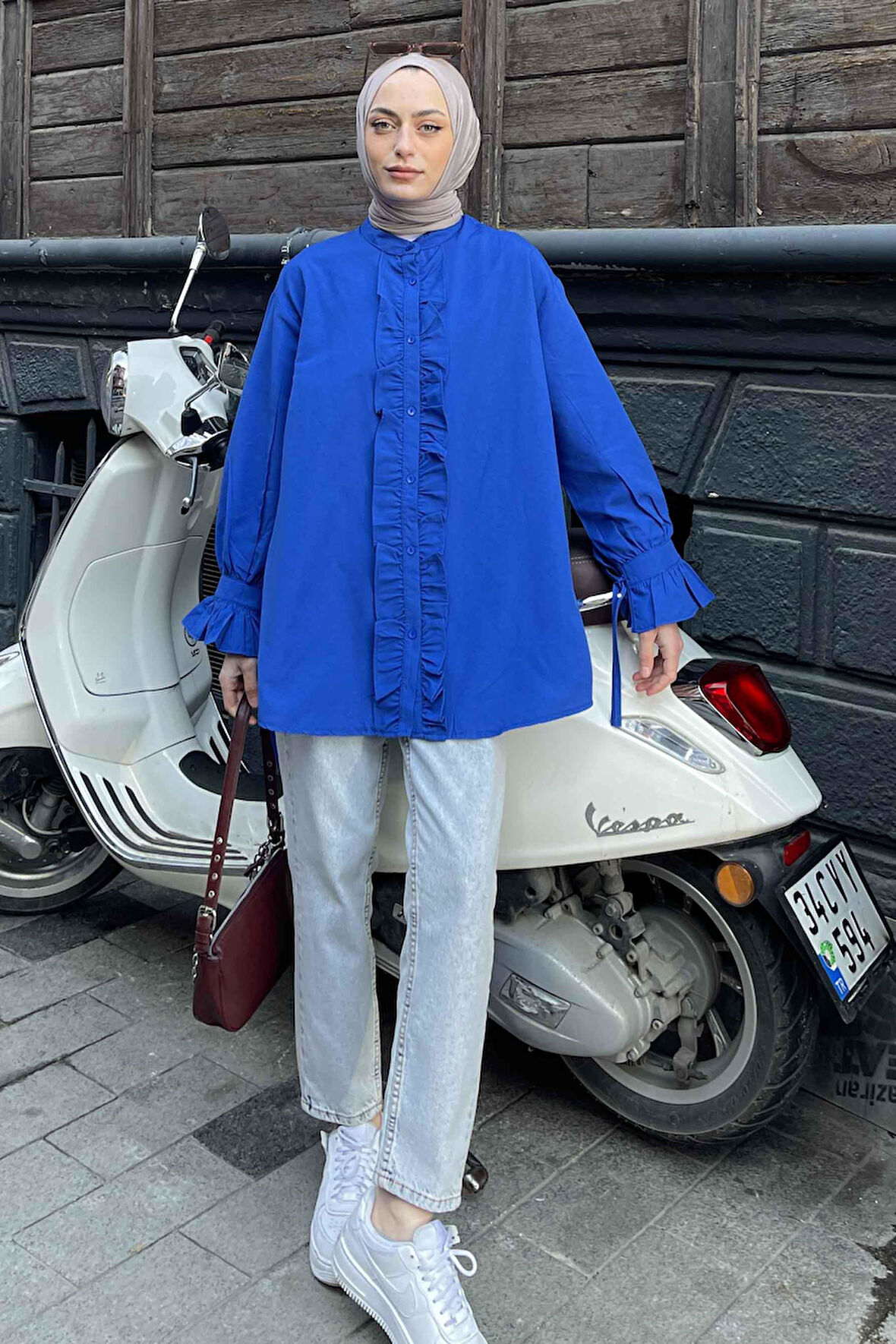 Flores Fırfırlı Tunik Saks Mavisi