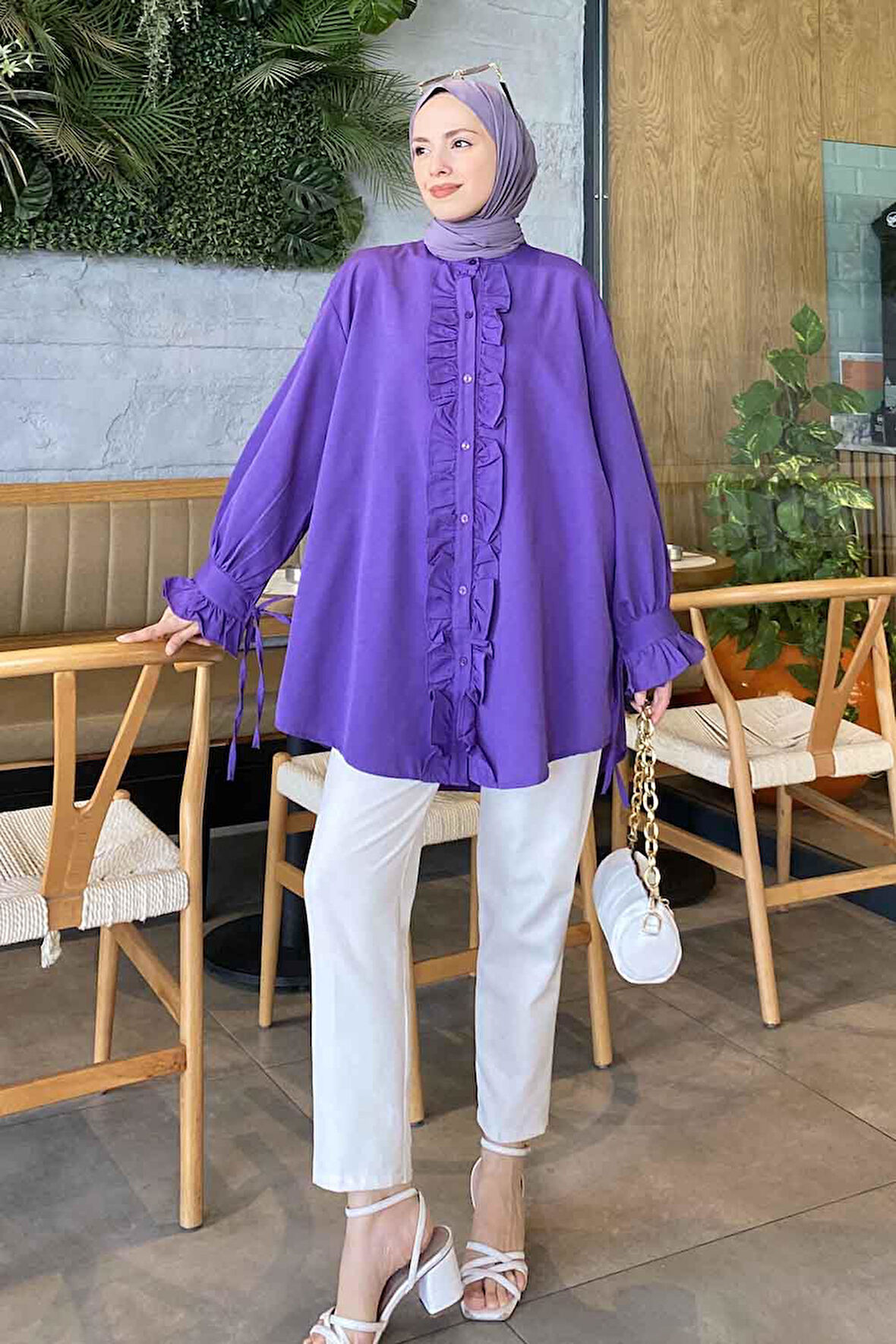 Flores Fırfırlı Tunik Mor