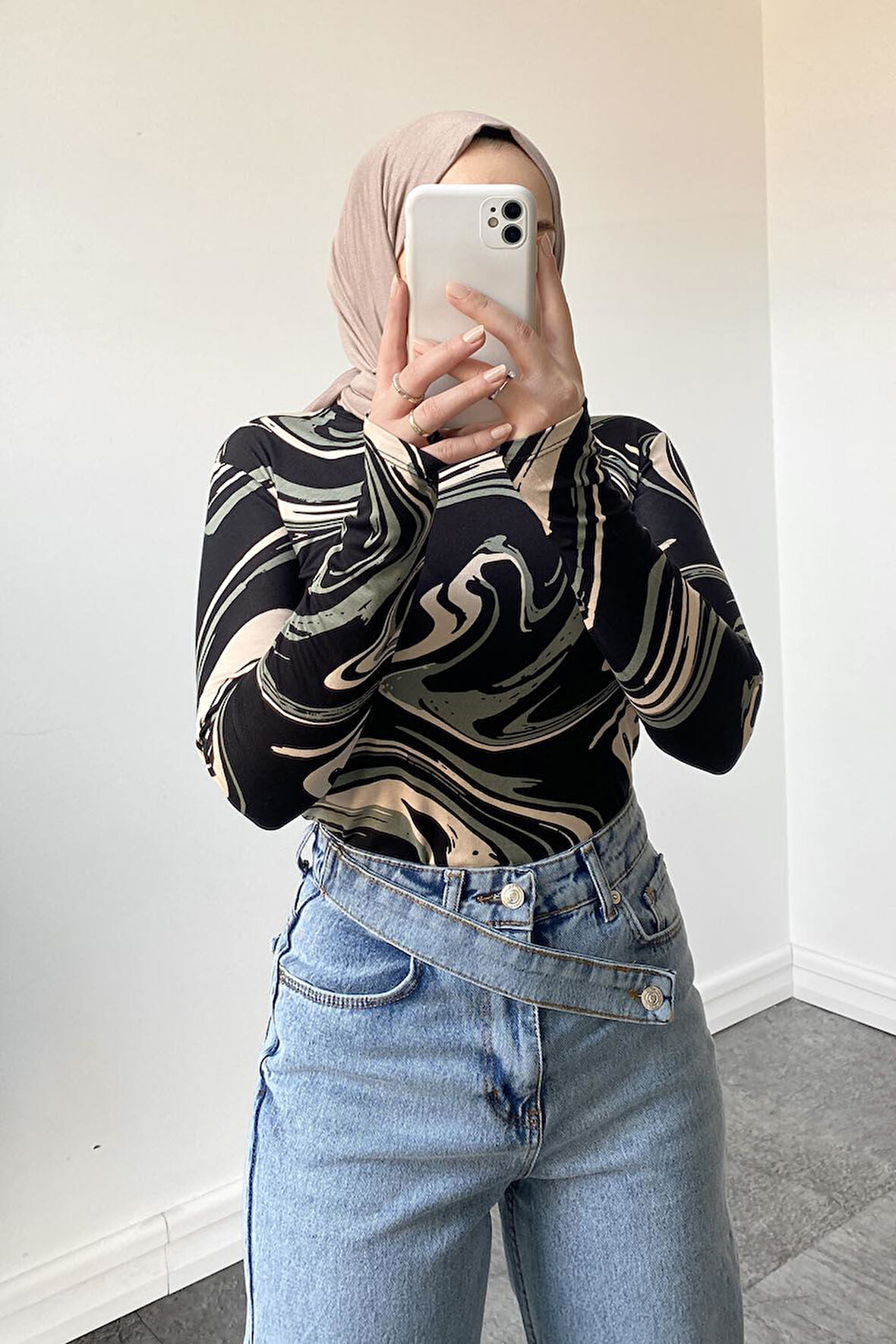 Bisiklet Yaka Dalga Desen Body Yeşil