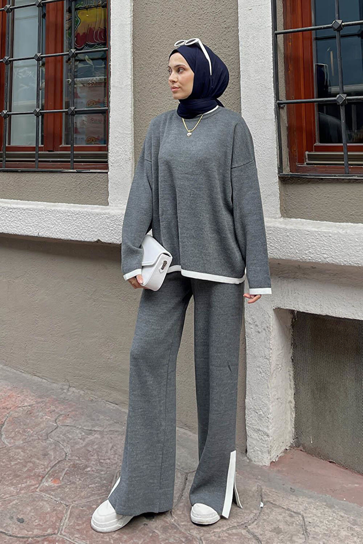 Pantolon Yırtmaçlı Triko Takım Antrasit