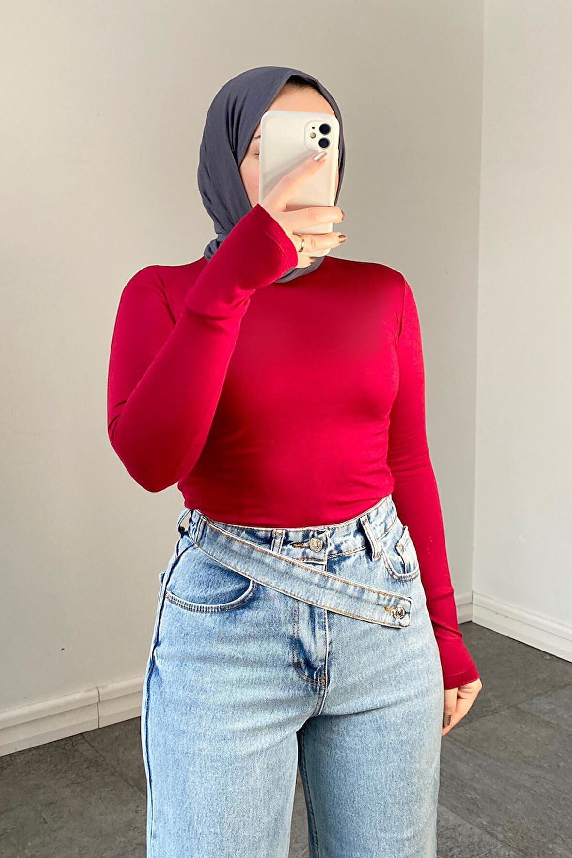 Bisiklet Yaka Düz Renk Body Kırmızı