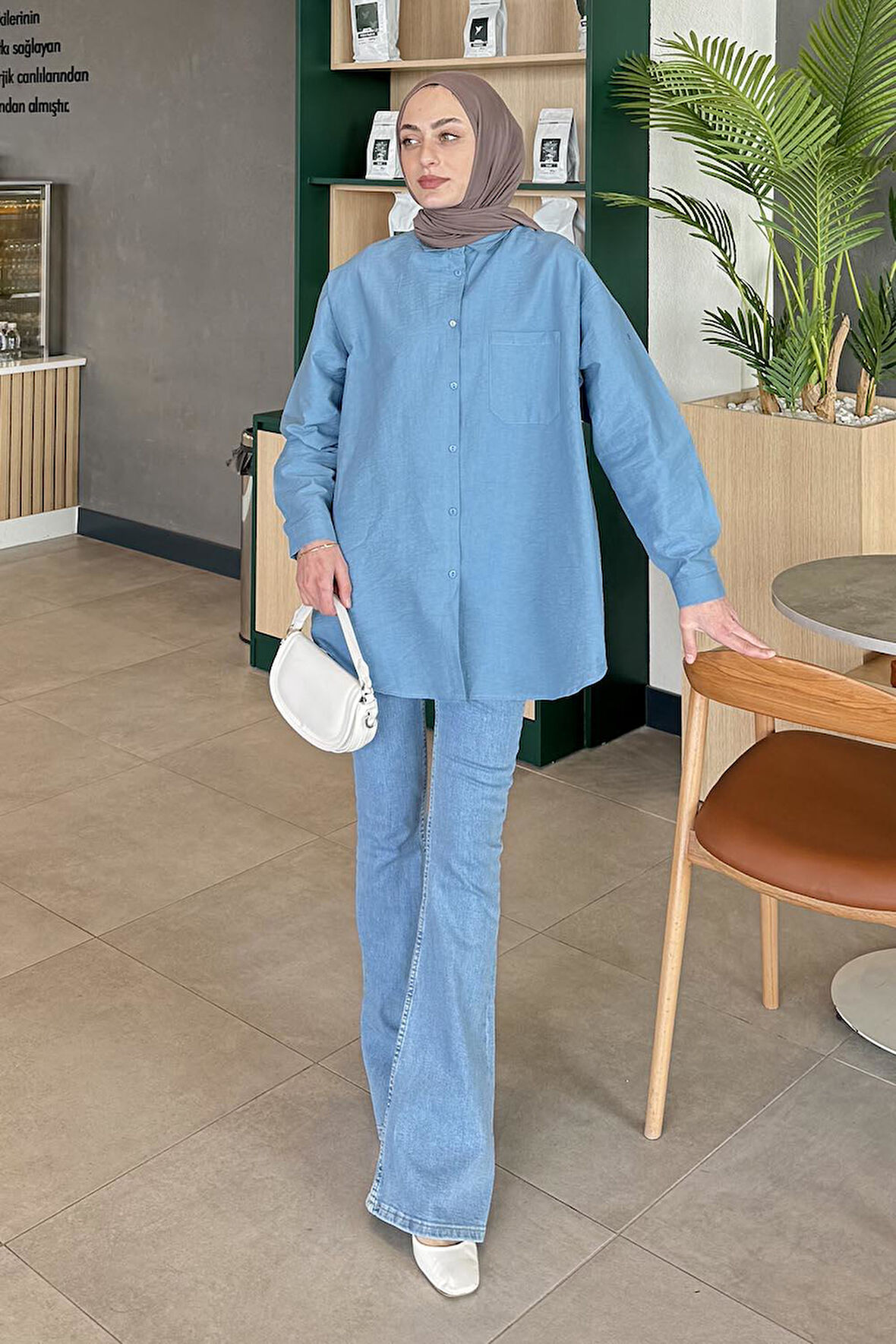 Lena Oversize Gömlek Bebe Mavisi