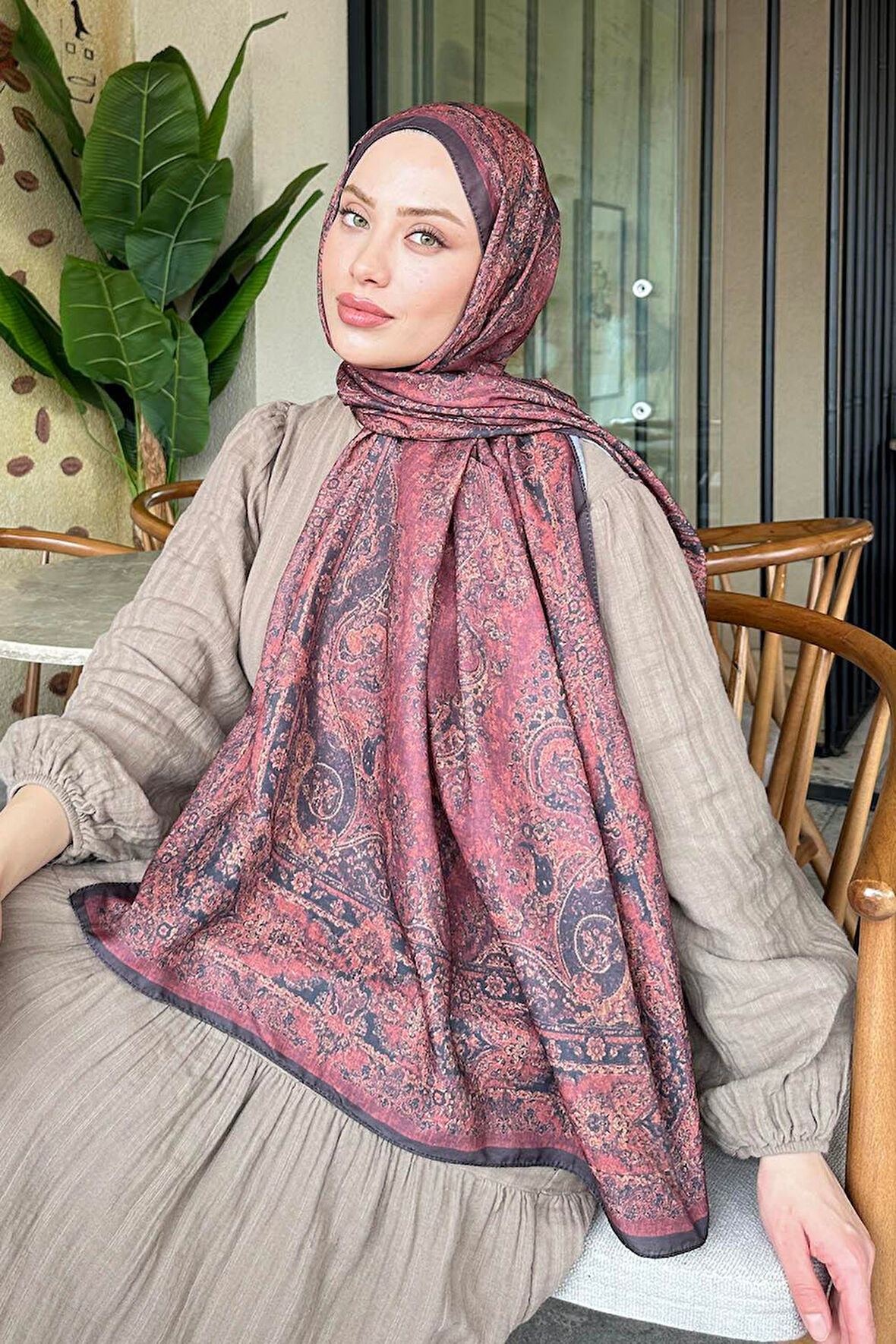 Retro Desen Soft Şal siyah bordo