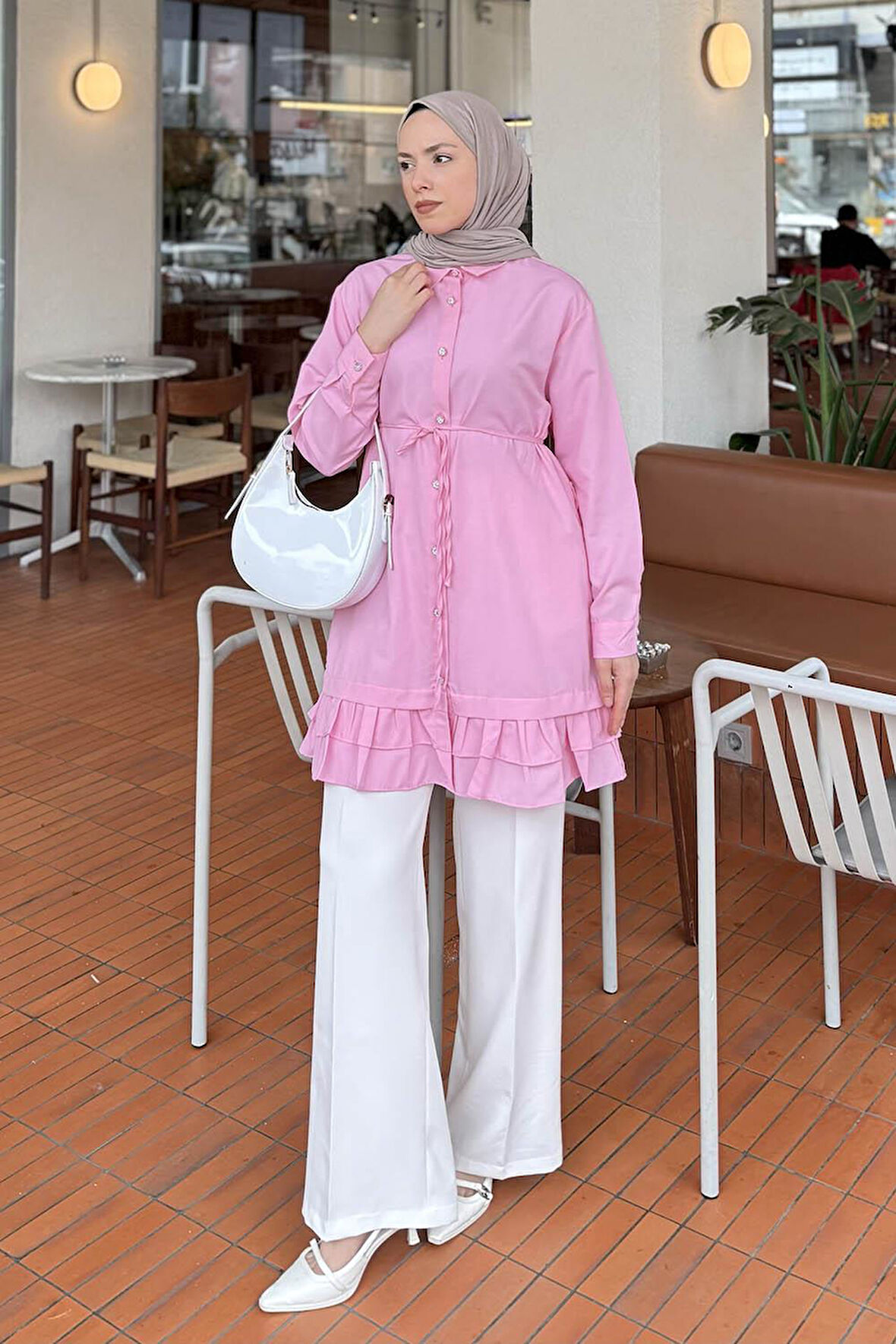 Fırfır Detaylı Tunik Pembe