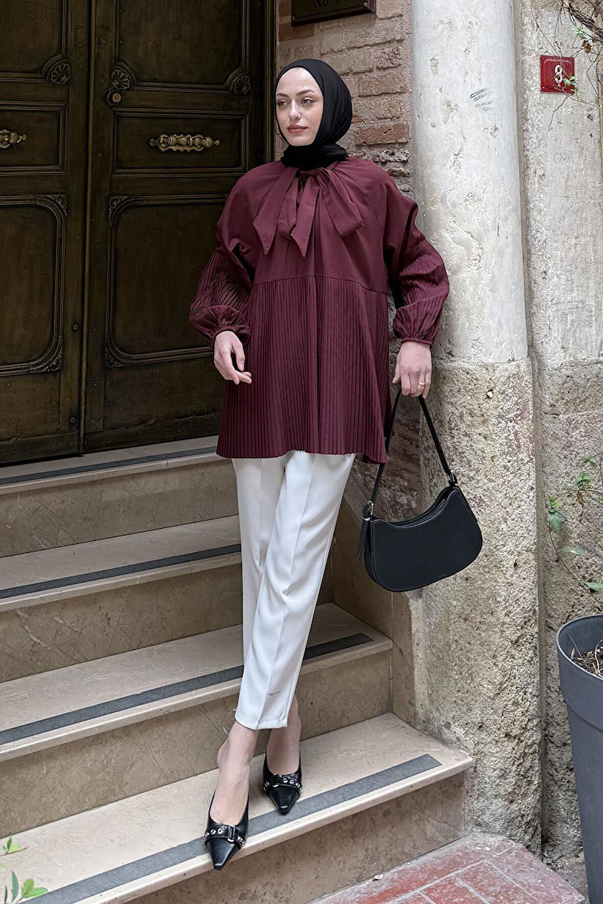 Bağlama Detaylı Tunik Bordo