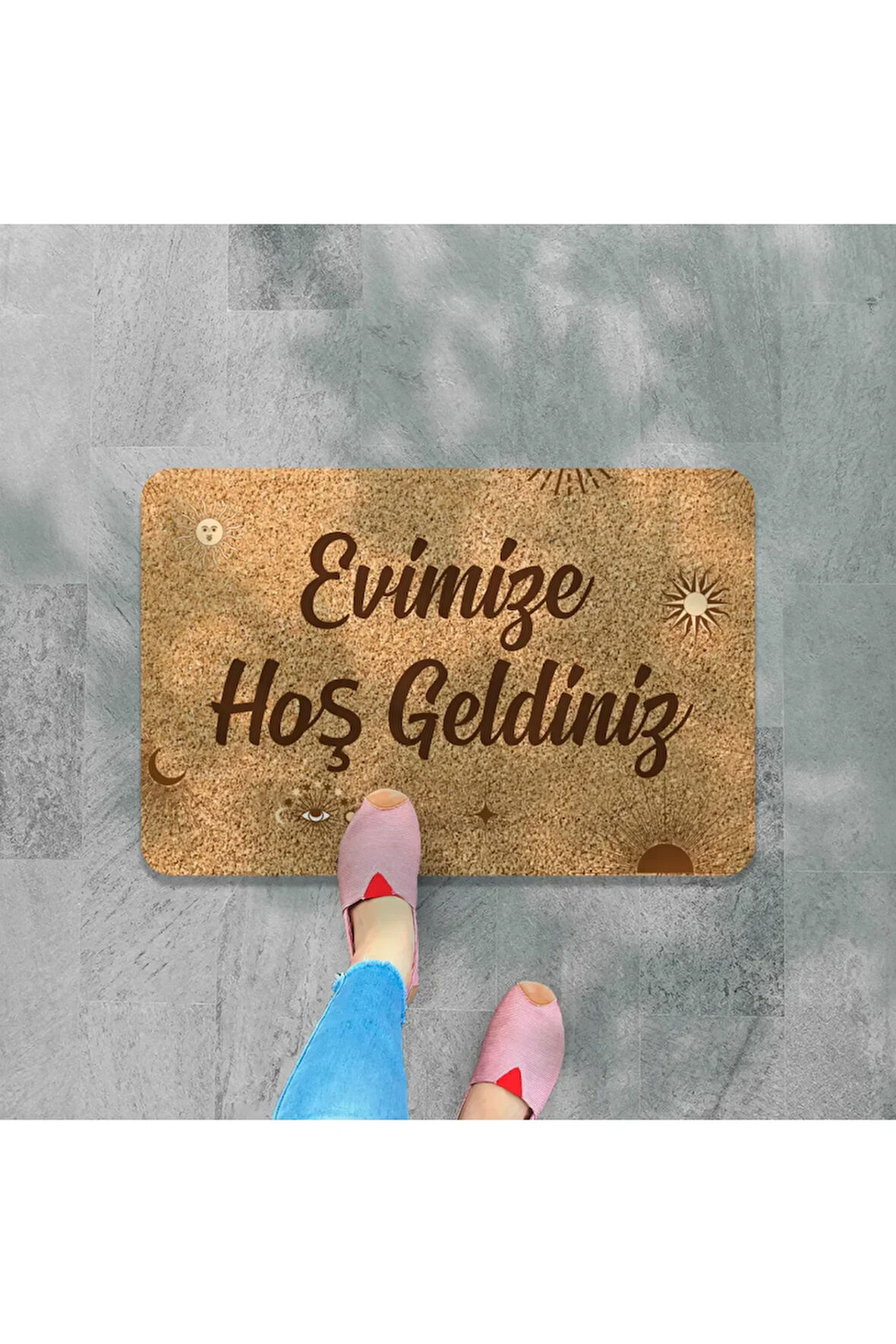 Dijital Baskılı kapı önü paspas Hoşgeldiniz yazılı Coco Görünümlü Kapı Önü Ve İçMekan Paspası