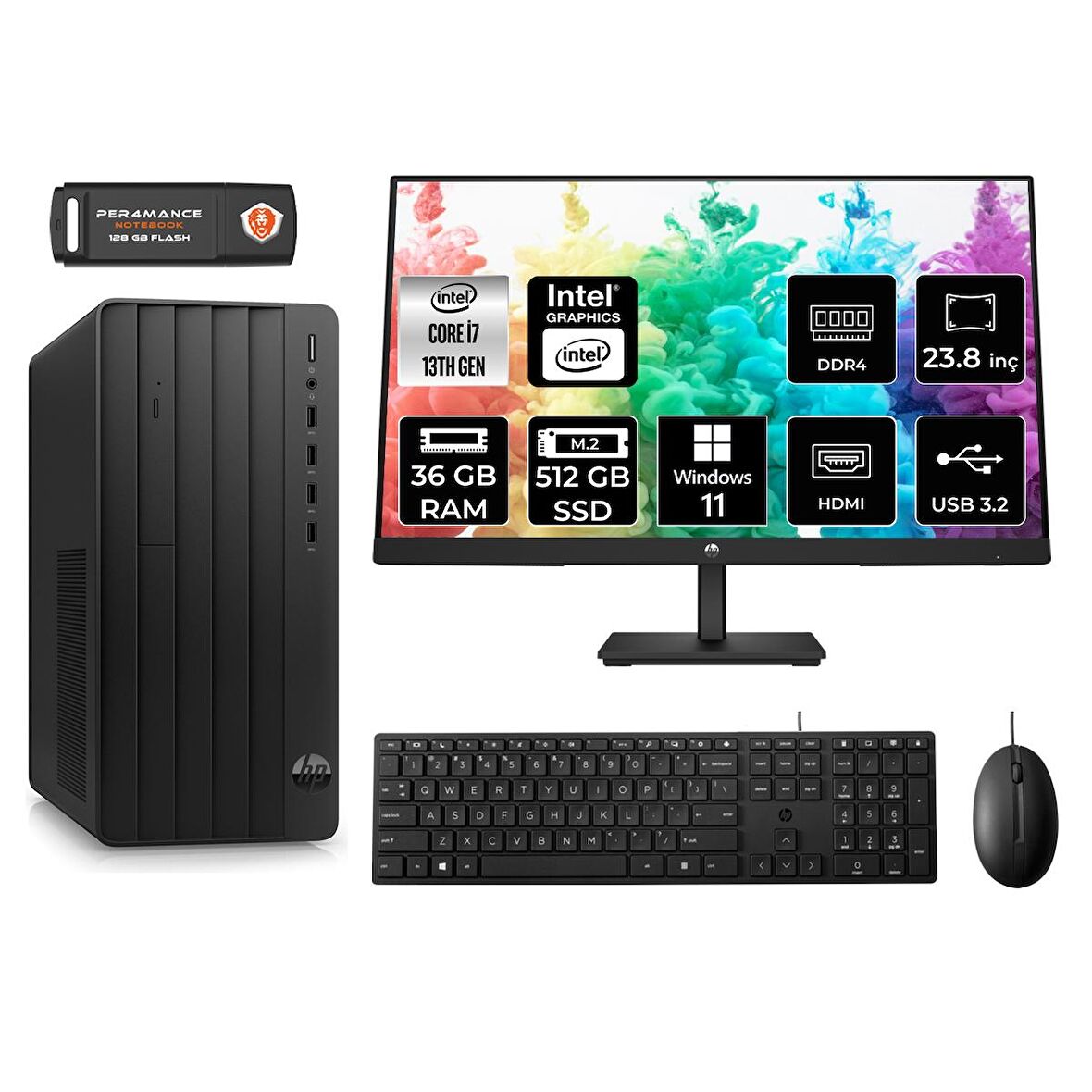 HP PRO TOWER 290 G9 i7 13700 36GB RAM 512GB SSD W11PRO 8T2X2ES MASAÜSTÜ PC & 23.8'' MONİTÖR