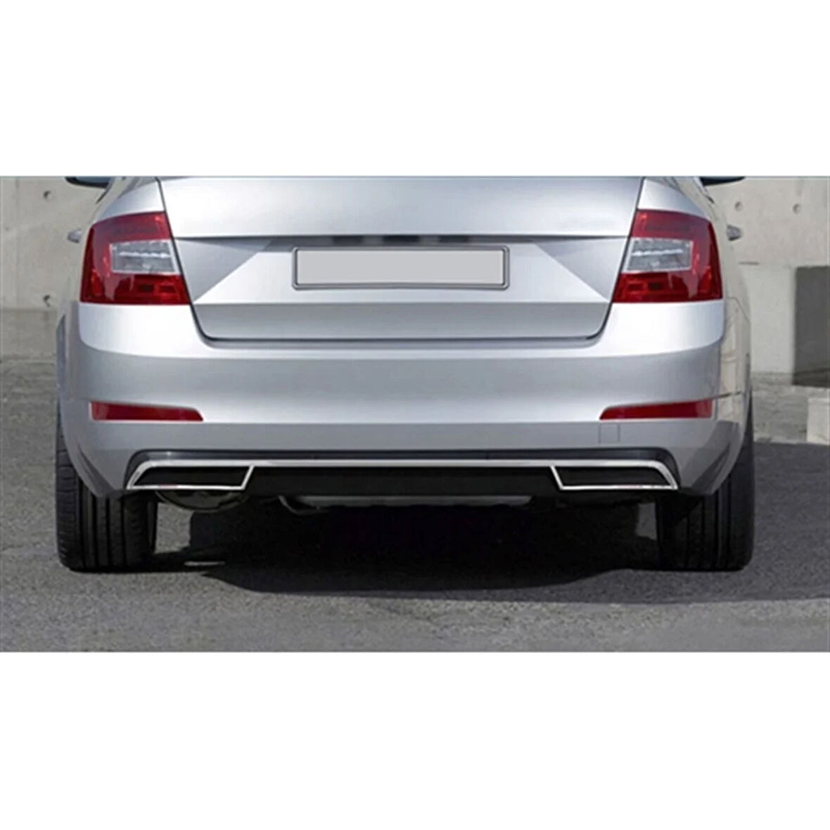 Skoda Octavia A7 Krom Arka Difüzör 2013-2019 3 Parça Paslanmaz Çelik