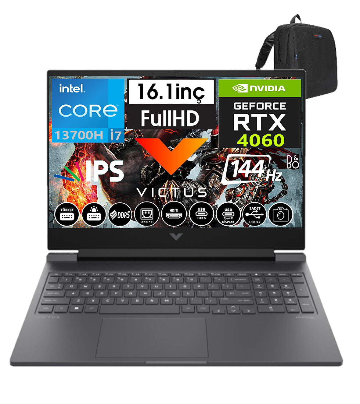 Hp Victus 16-R0065NT Intel I7-13700H 32GB Ddr5 512GB SSD 8GB/RTX4060 WINDOWS11HOME 16.1" 144 Hz Fhd IPS Taşınabilir Bilgisayar W8B5Y3EA25+WEBLEGELSINÇANTA