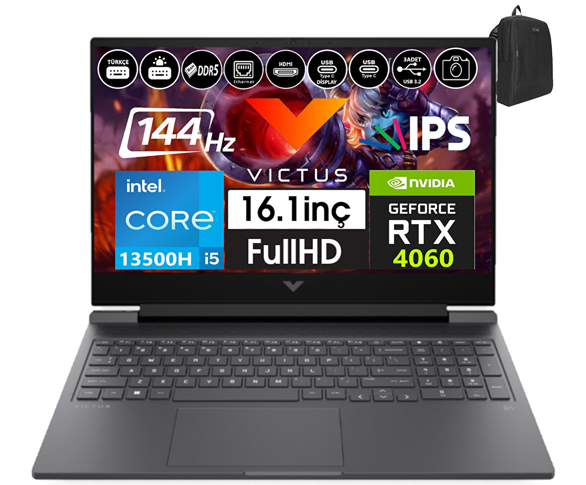 Hp Victus Laptop 16-R0075NT Intel Core I5-13500H 96GB Ddr5 2tb SSD 8GB/RTX4060 WINDOWS11HOME 16.1" 144Hz Fhd Taşınabilir Bilgisayar 8V899EA39+WEBLEGELSINÇANTA