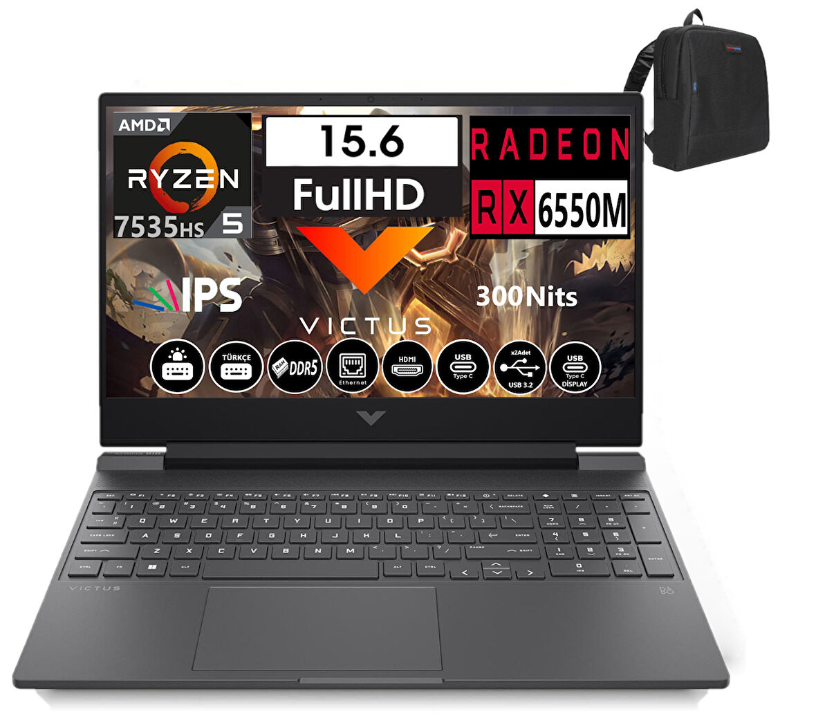 Hp Victus 15-FB2028NT Amd R5 7535HS 24GB Ddr5 1tb SSD 4GB/RX6550M WINDOWS11PRO 15.6" 144 Hz Fhd IPS Taşınabilir Bilgisayar WA44MJEA42+WEBLEGELSINÇANTA