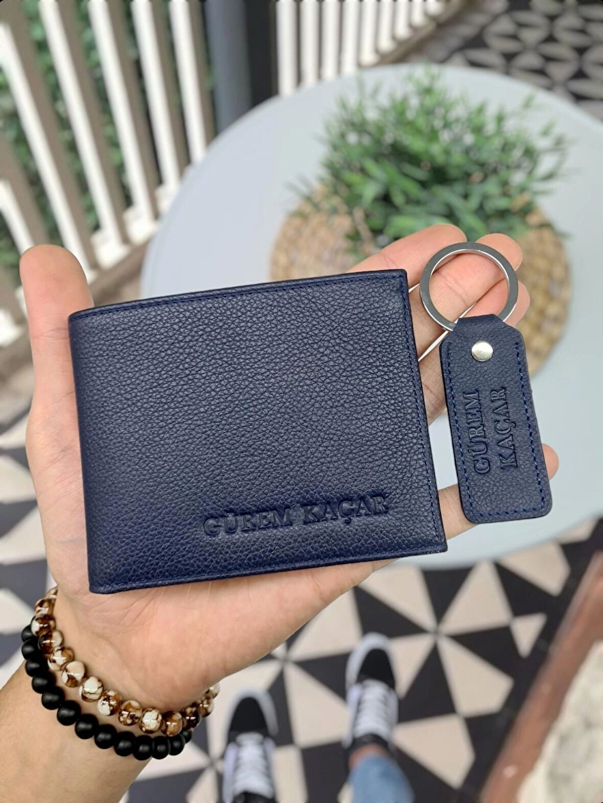 VİSSO 262 HAKİKİ DERİ ÇANTA İSME ÖZEL ÇİFT KİMLİK BÖLMELİ   DERİ ERKEK CÜZDAN Lacivert RENK Ve Anahtarlık