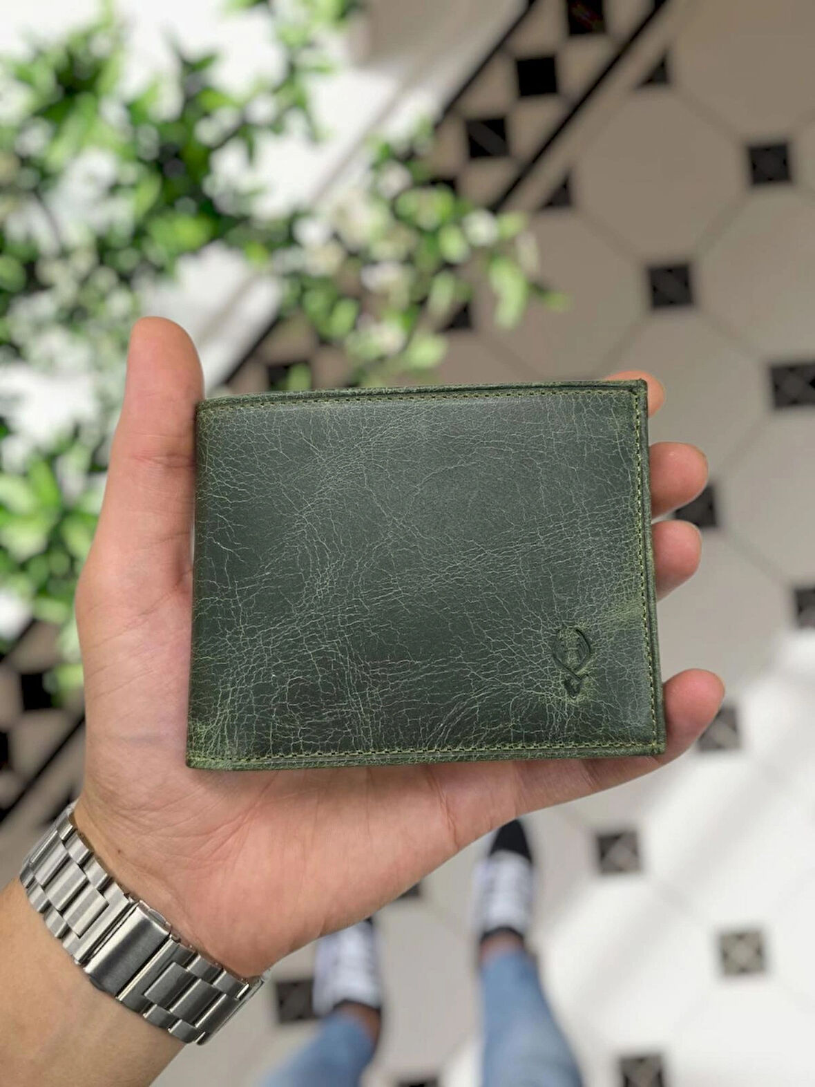 VİSSO 262 HAKİKİ DERİ ÇANTA İSME ÖZEL ÇİFT KİMLİK BÖLMELİ   DERİ ERKEK CÜZDAN Yeşil Gradana