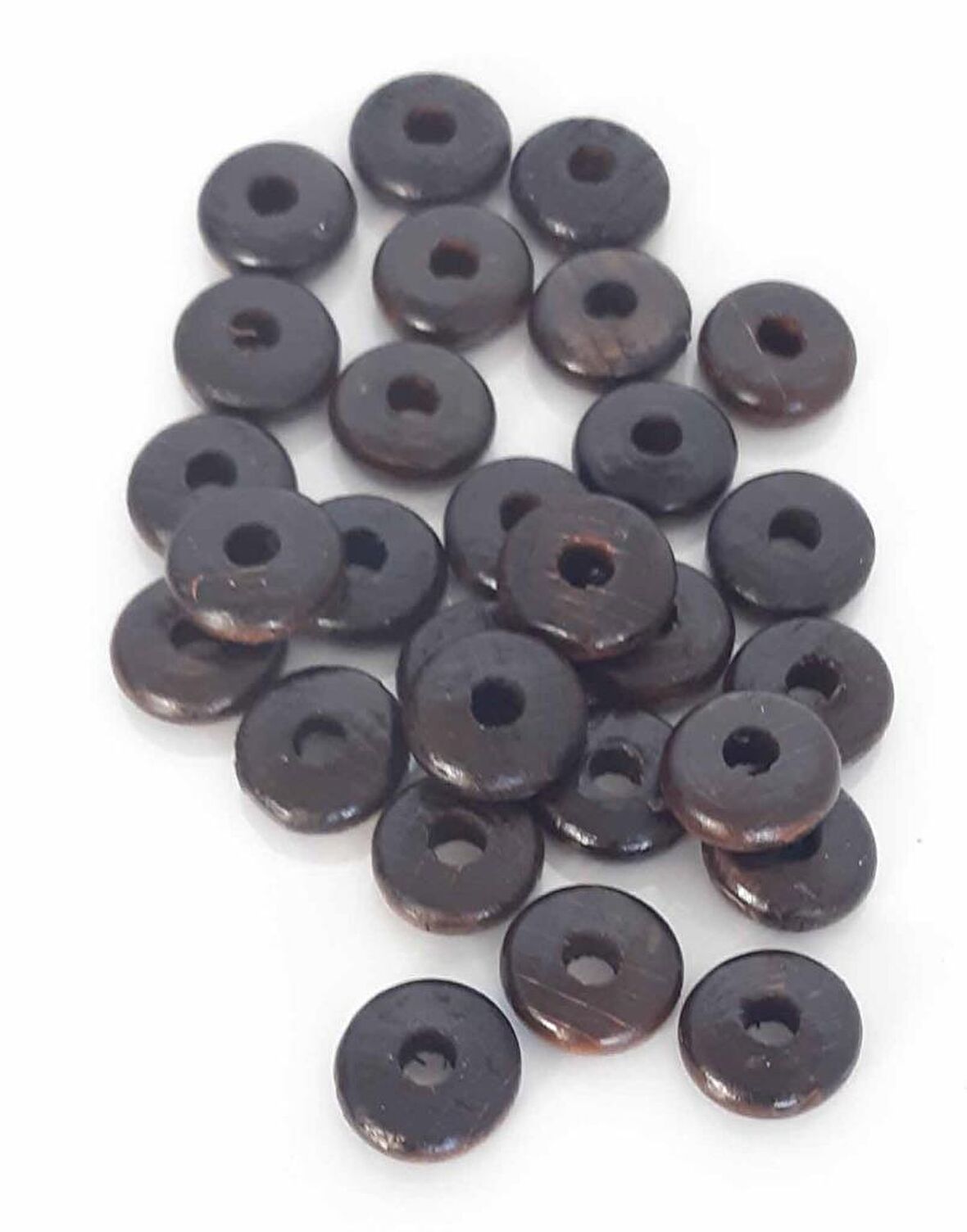 15 mm 10 Adet Koyu Renk Ahşap Yassı Boncuk