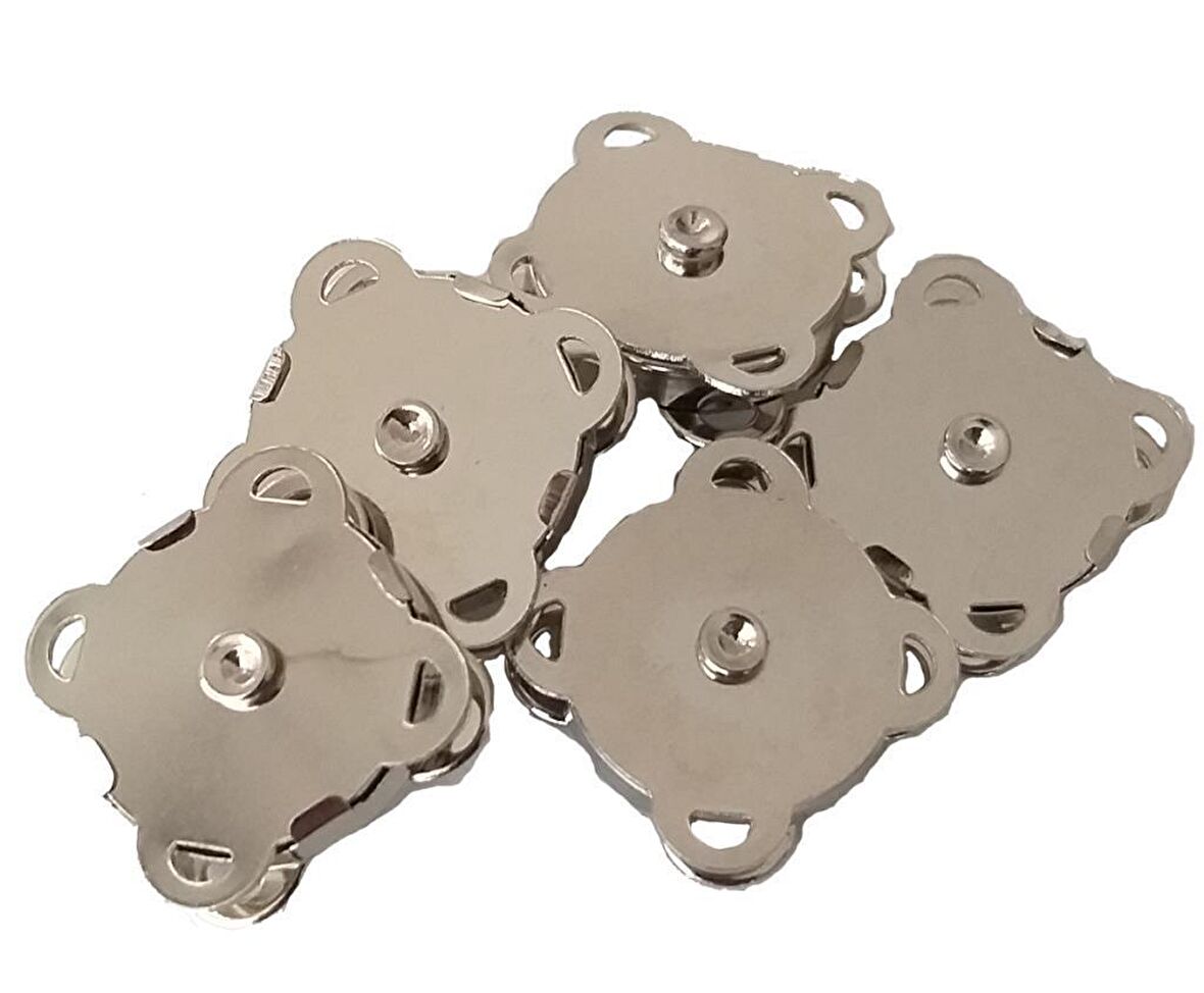 Örgü Çantaya Dikmeli Mıknatıs Gümüş Renk 5li Paket