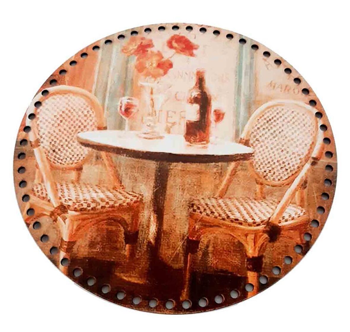 30 Cm Çapında Resimli Ahşap Tepsi Tabanı Yeni NY11