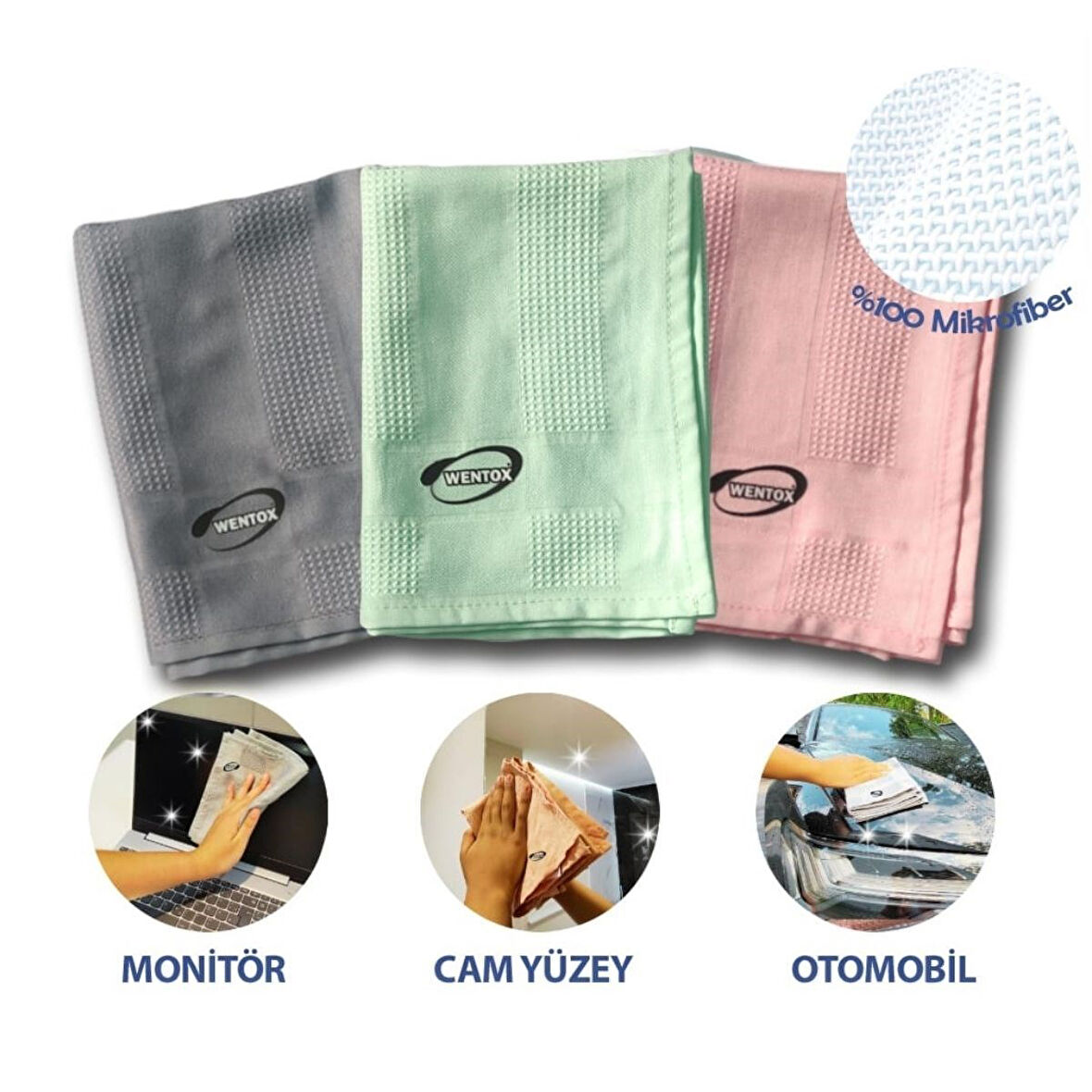 CT-STONES® İz Bırakmayan Mikrofiber Temizlik Bezi 3'lü Set Cam ve Ayna Silme Toz Alma Temizlik Bezi