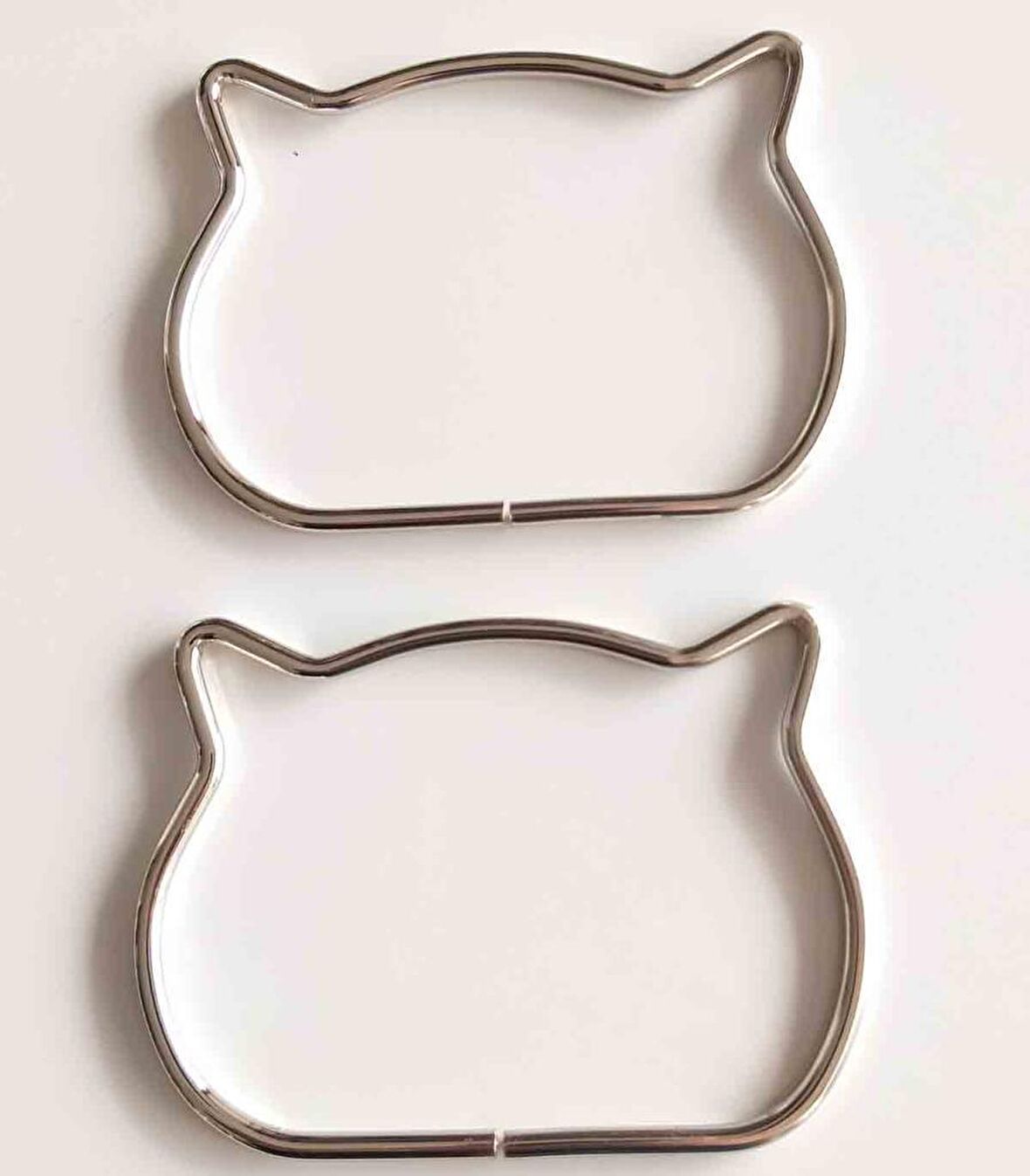 12x8.5 cm Gümüş Renk Kedili Metal Çanta Sapı